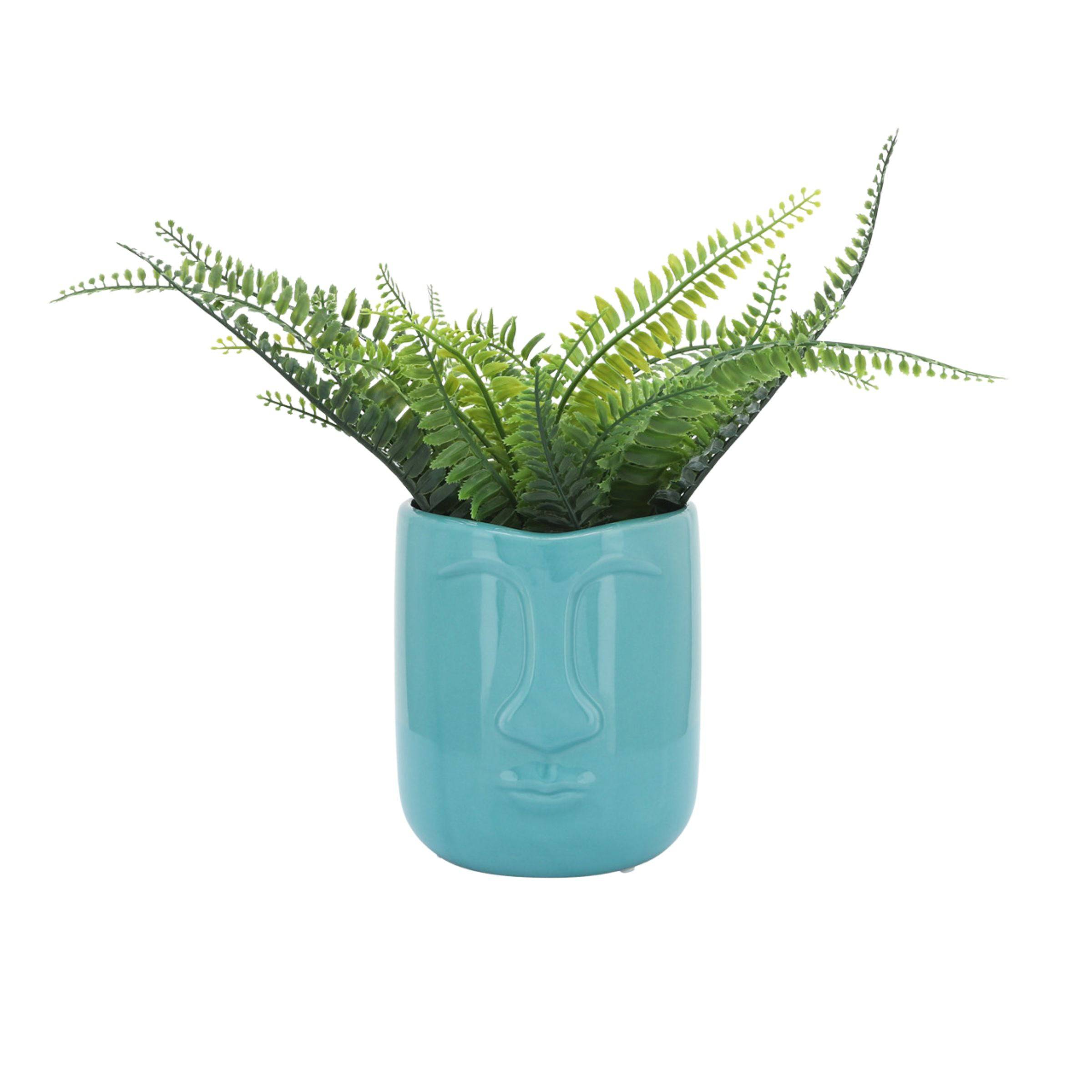 Ceramic Face Vase 15 Cm - Turquoise 15765-03 - Planter Boxes - ebarza Furniture UAE | Shop Modern Furniture in Abu Dhabi & Dubai - مفروشات ايبازرا في الامارات | تسوق اثاث عصري وديكورات مميزة في دبي وابوظبي