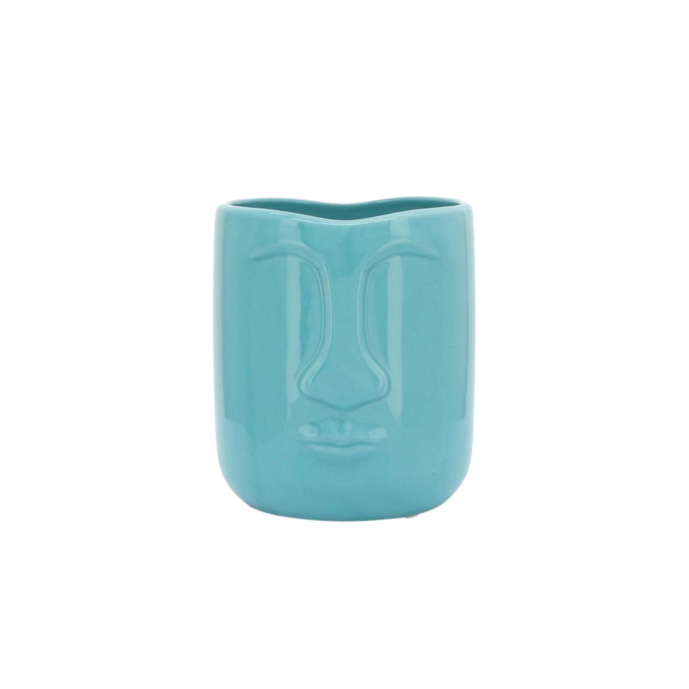 Ceramic Face Vase 15 Cm - Turquoise 15765-03 - Planter Boxes - ebarza Furniture UAE | Shop Modern Furniture in Abu Dhabi & Dubai - مفروشات ايبازرا في الامارات | تسوق اثاث عصري وديكورات مميزة في دبي وابوظبي
