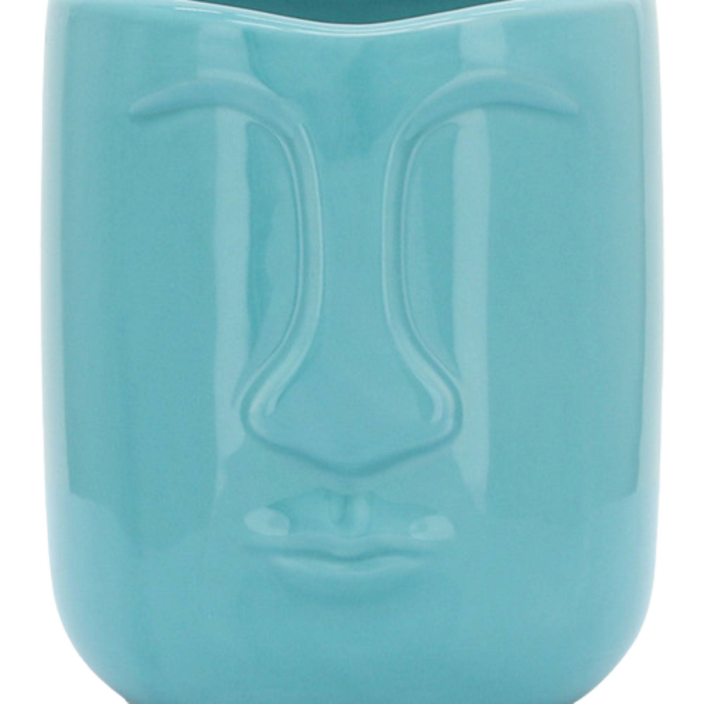 Ceramic Face Vase 15 Cm - Turquoise 15765-03 - Planter Boxes - ebarza Furniture UAE | Shop Modern Furniture in Abu Dhabi & Dubai - مفروشات ايبازرا في الامارات | تسوق اثاث عصري وديكورات مميزة في دبي وابوظبي