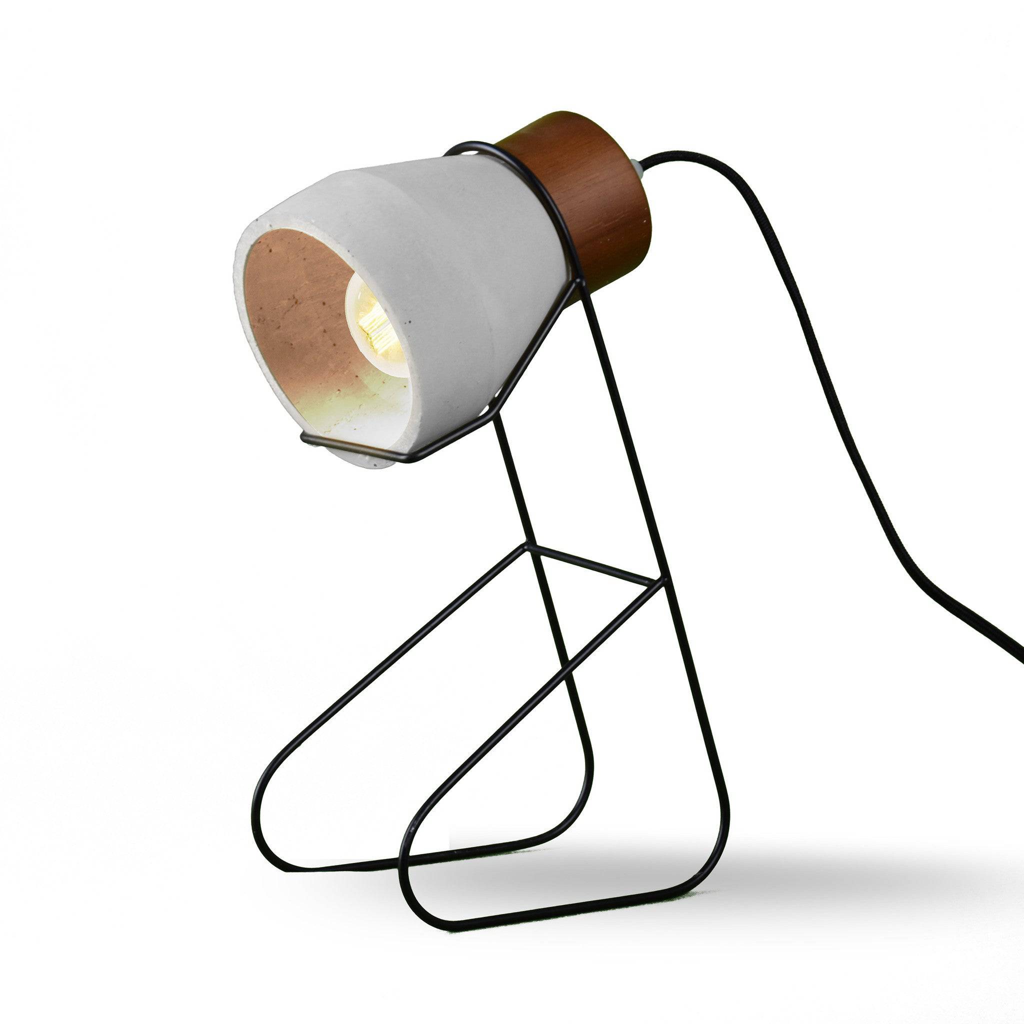 Concrete & Wood Table Lamp With Steel Frame Bpmt14-Bl-G-W - Desk\table Lamps - ebarza Furniture UAE | Shop Modern Furniture in Abu Dhabi & Dubai - مفروشات ايبازرا في الامارات | تسوق اثاث عصري وديكورات مميزة في دبي وابوظبي