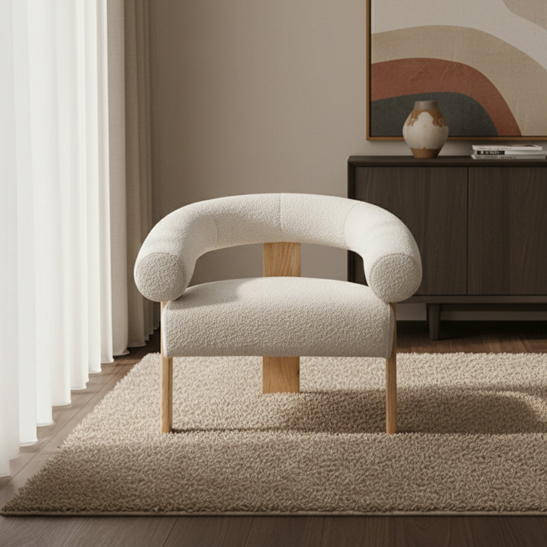 Curved Back Wishbone Chair With Brown On Oak Legs - Iv 17043-01 - Armchairs - ebarza Furniture UAE | Shop Modern Furniture in Abu Dhabi & Dubai - مفروشات ايبازرا في الامارات | تسوق اثاث عصري وديكورات مميزة في دبي وابوظبي