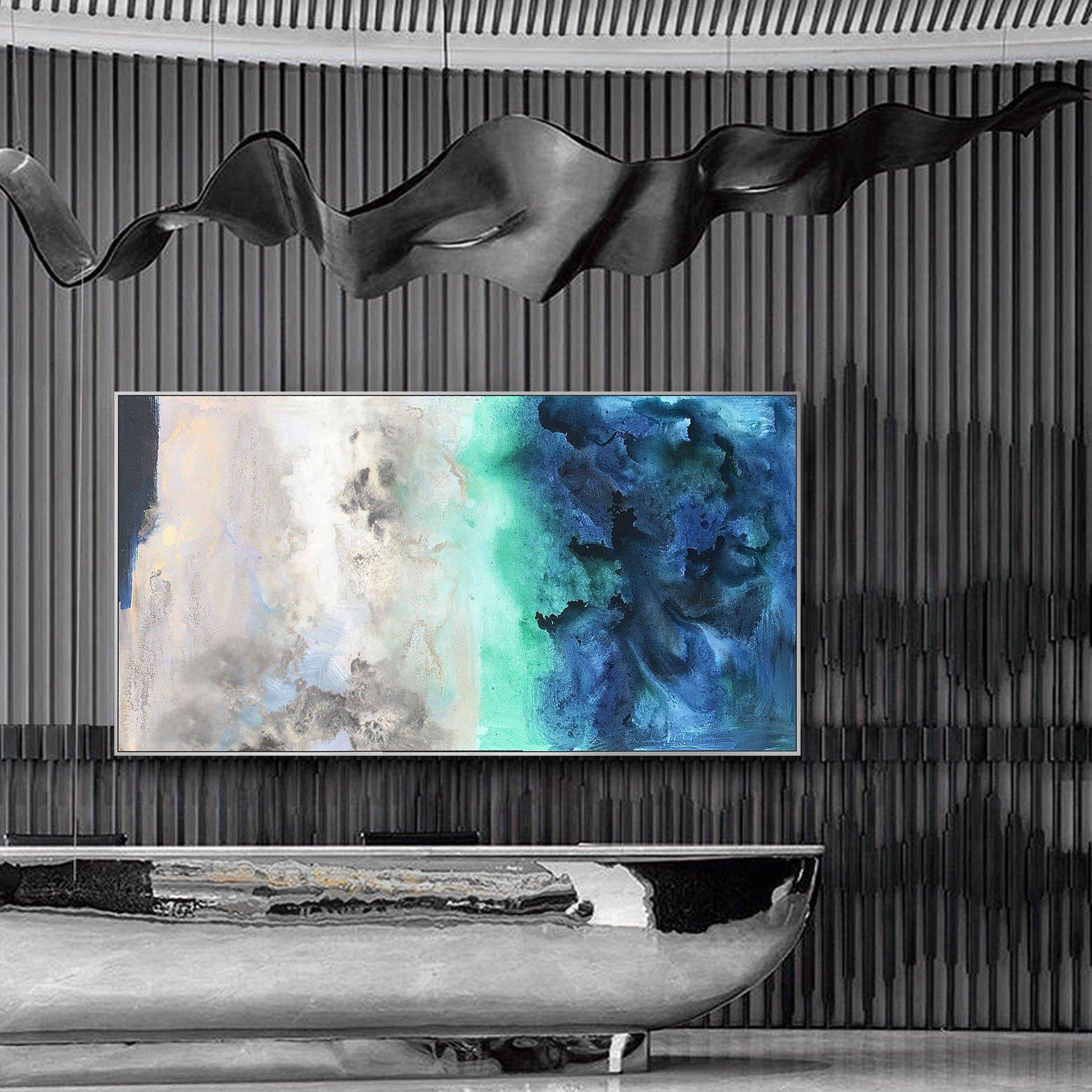 Deep Coast Hand Painted Art Painting With Frame 160X80 Cm Soap0059-Silver-B00111-S - Paintings - ebarza Furniture UAE | Shop Modern Furniture in Abu Dhabi & Dubai - مفروشات ايبازرا في الامارات | تسوق اثاث عصري وديكورات مميزة في دبي وابوظبي