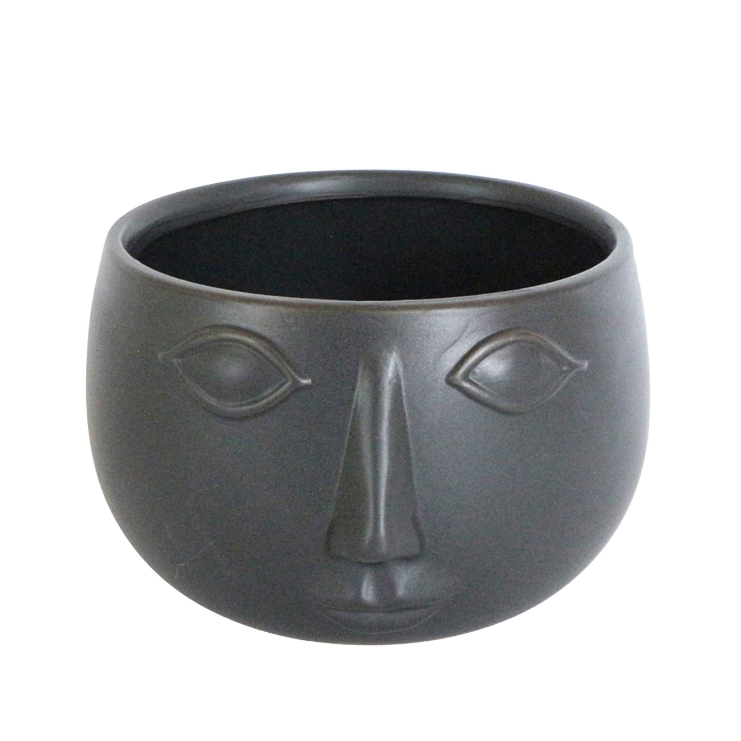 Face Matte Black Ceramic Planter 17 Cm 14960-01 - Planter Boxes - ebarza Furniture UAE | Shop Modern Furniture in Abu Dhabi & Dubai - مفروشات ايبازرا في الامارات | تسوق اثاث عصري وديكورات مميزة في دبي وابوظبي