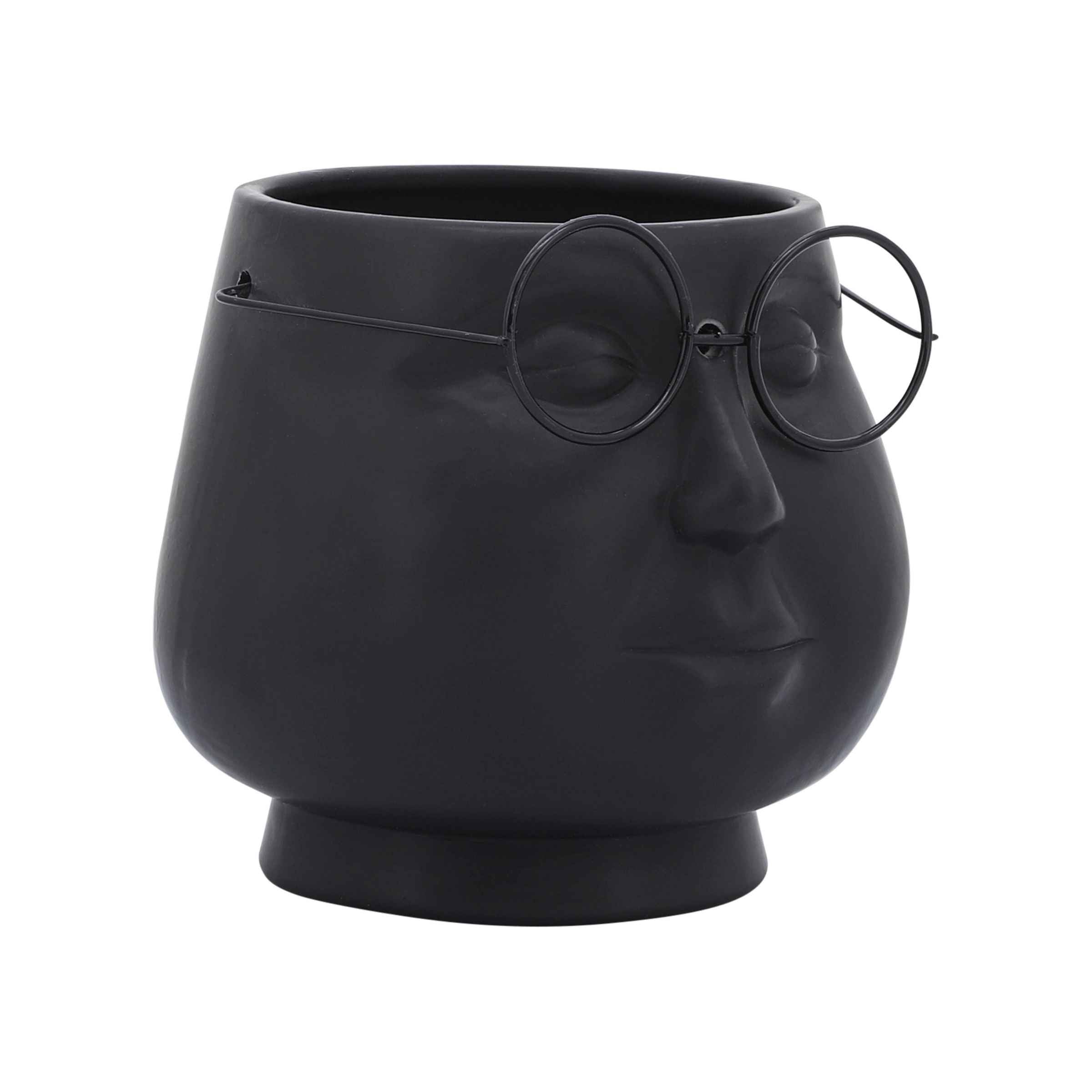 Face With Glasses Porcelain Planter 17 Cm - Black 16715-01 - Planter Boxes - ebarza Furniture UAE | Shop Modern Furniture in Abu Dhabi & Dubai - مفروشات ايبازرا في الامارات | تسوق اثاث عصري وديكورات مميزة في دبي وابوظبي