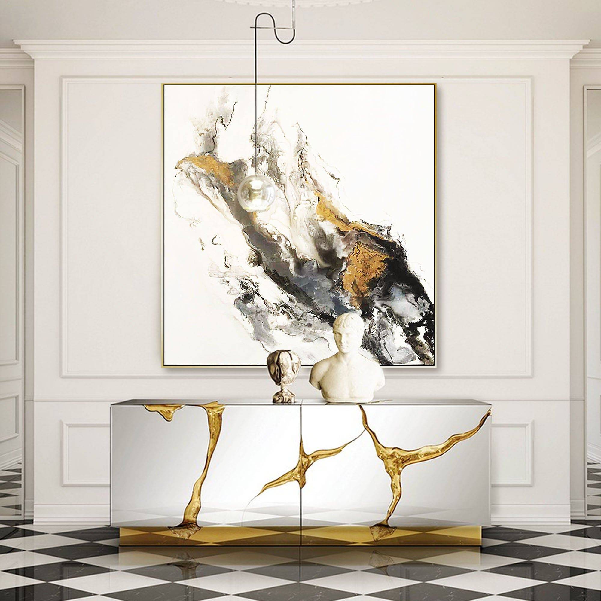 Golden Smoke Hand Painted Art Painting With Frame 140X140 Cm Soap0064 - Paintings - ebarza Furniture UAE | Shop Modern Furniture in Abu Dhabi & Dubai - مفروشات ايبازرا في الامارات | تسوق اثاث عصري وديكورات مميزة في دبي وابوظبي