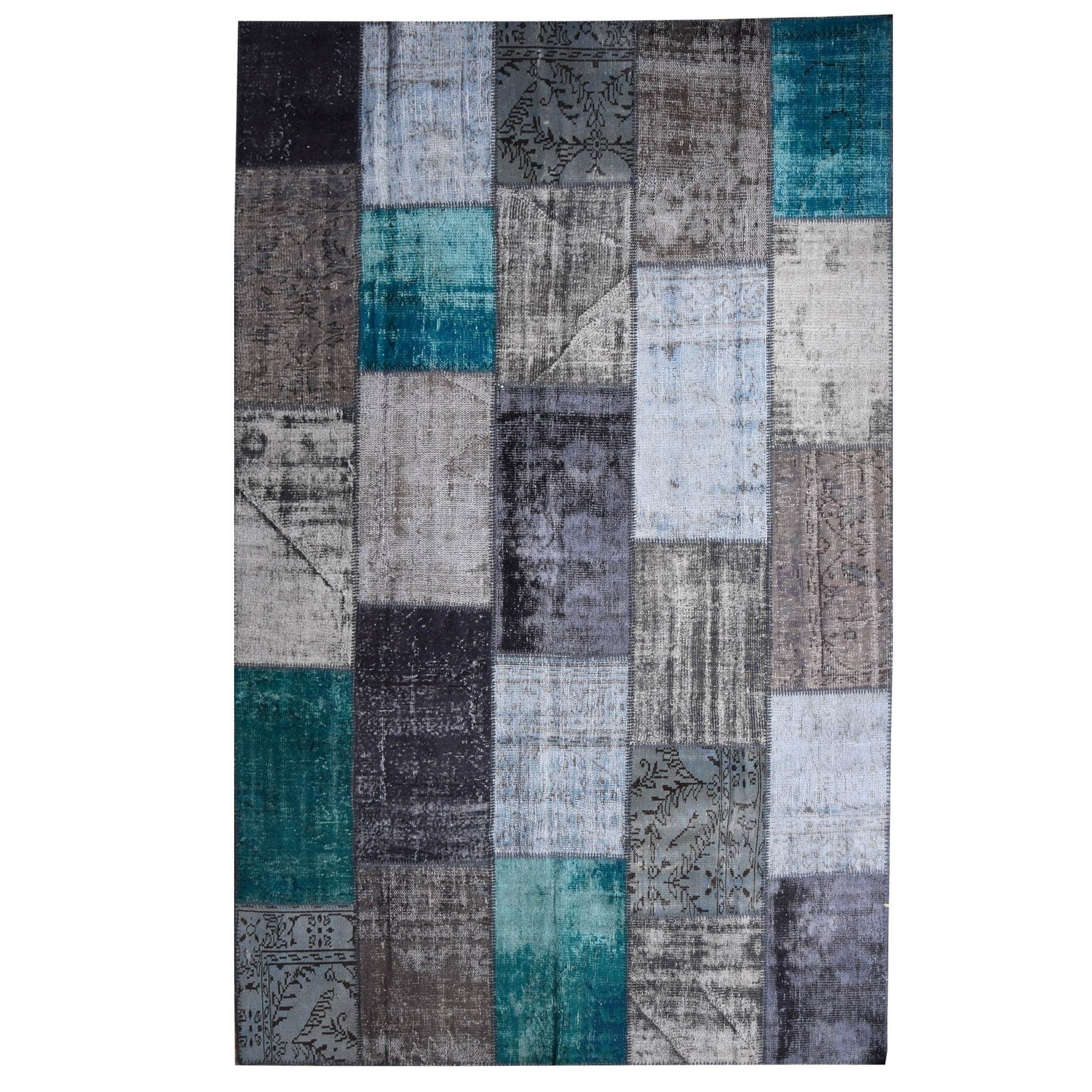 Hali Handmade Patchwork Over Dyed Rug 250X250 Pw075 G+T - Rugs - ebarza Furniture UAE | Shop Modern Furniture in Abu Dhabi & Dubai - مفروشات ايبازرا في الامارات | تسوق اثاث عصري وديكورات مميزة في دبي وابوظبي