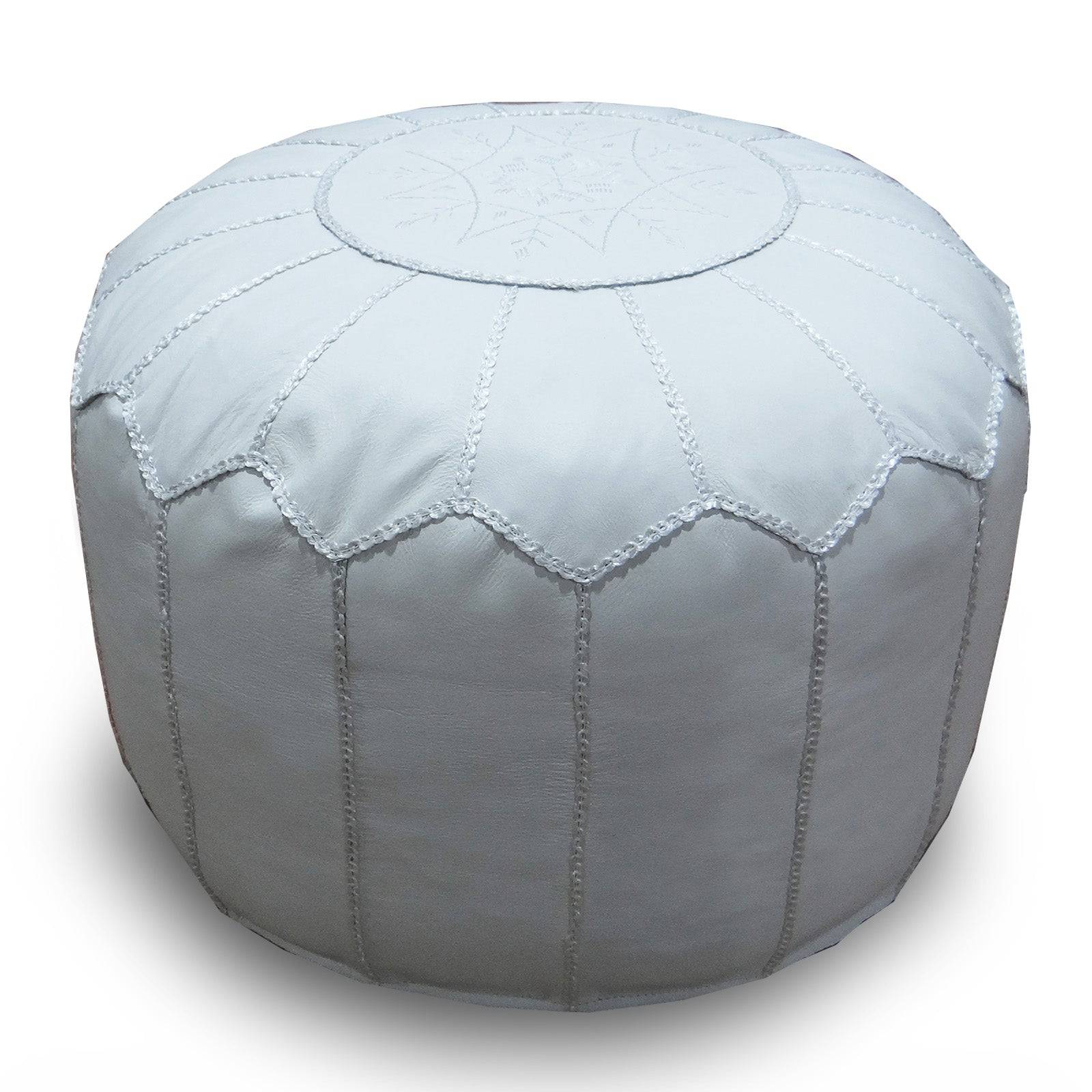 Handmade Genuine Leather Moroccan Style Pouf Morocco-White - Poufs - ebarza Furniture UAE | Shop Modern Furniture in Abu Dhabi & Dubai - مفروشات ايبازرا في الامارات | تسوق اثاث عصري وديكورات مميزة في دبي وابوظبي
