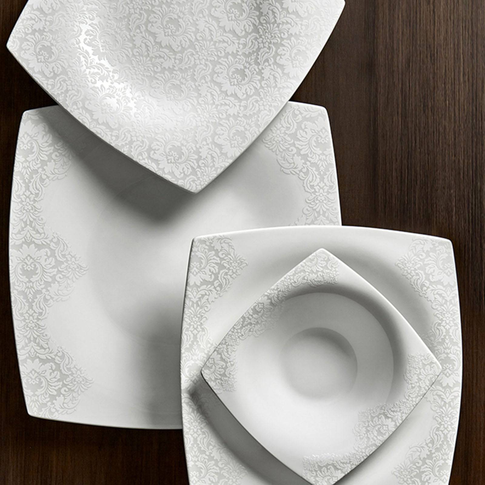 Karaca Fine Pearl Helen 62 Pieces 12 Seater Pearl Dinner Set Square 153.03.07.5678 - Dinnerware Sets - ebarza Furniture UAE | Shop Modern Furniture in Abu Dhabi & Dubai - مفروشات ايبازرا في الامارات | تسوق اثاث عصري وديكورات مميزة في دبي وابوظبي