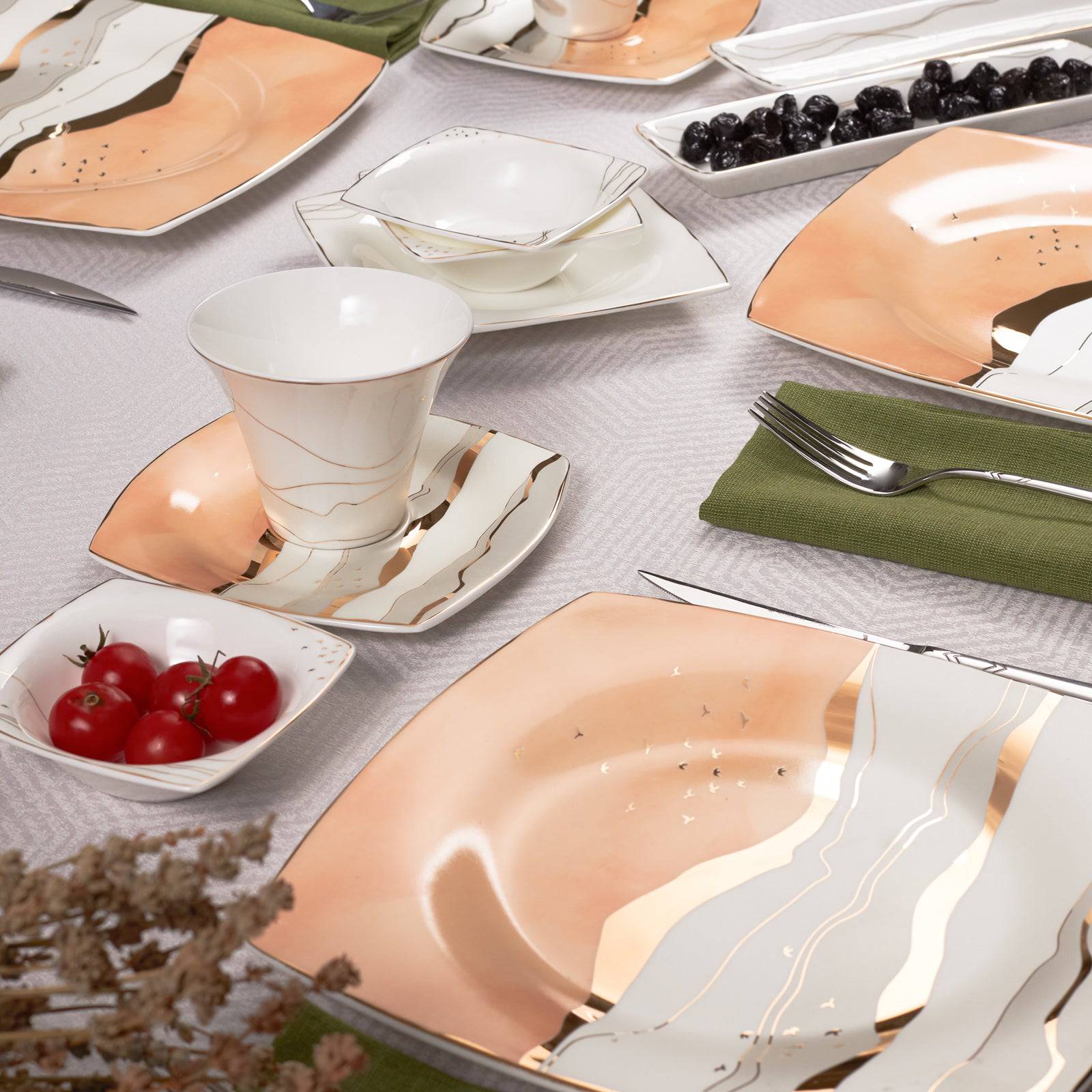 Karaca Fine Pearl Ocaso 26 Pieces 6 Person Square Breakfast Set 153.03.08.0296 - Dinnerware Sets - ebarza Furniture UAE | Shop Modern Furniture in Abu Dhabi & Dubai - مفروشات ايبازرا في الامارات | تسوق اثاث عصري وديكورات مميزة في دبي وابوظبي