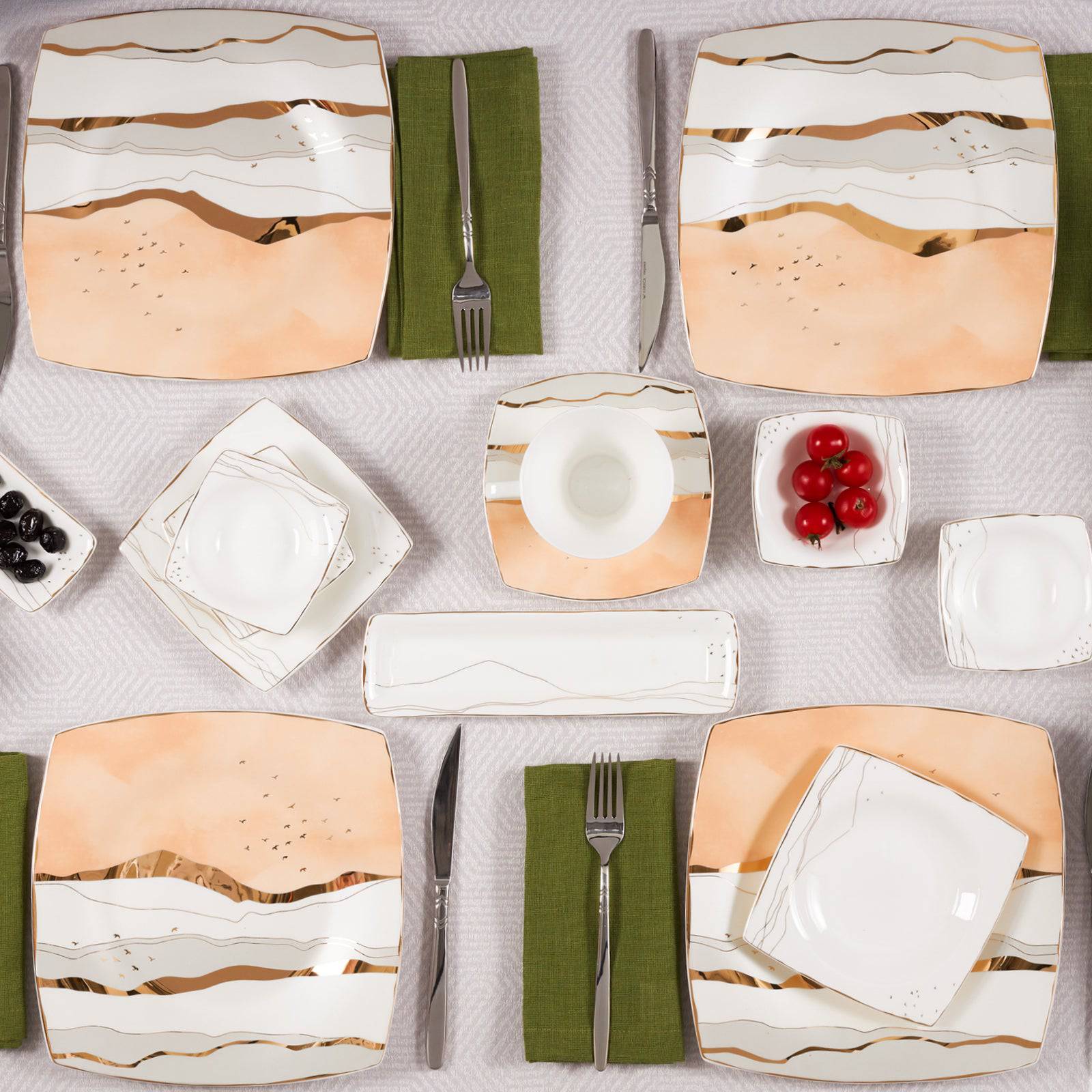 Karaca Fine Pearl Ocaso 26 Pieces 6 Person Square Breakfast Set 153.03.08.0296 - Dinnerware Sets - ebarza Furniture UAE | Shop Modern Furniture in Abu Dhabi & Dubai - مفروشات ايبازرا في الامارات | تسوق اثاث عصري وديكورات مميزة في دبي وابوظبي