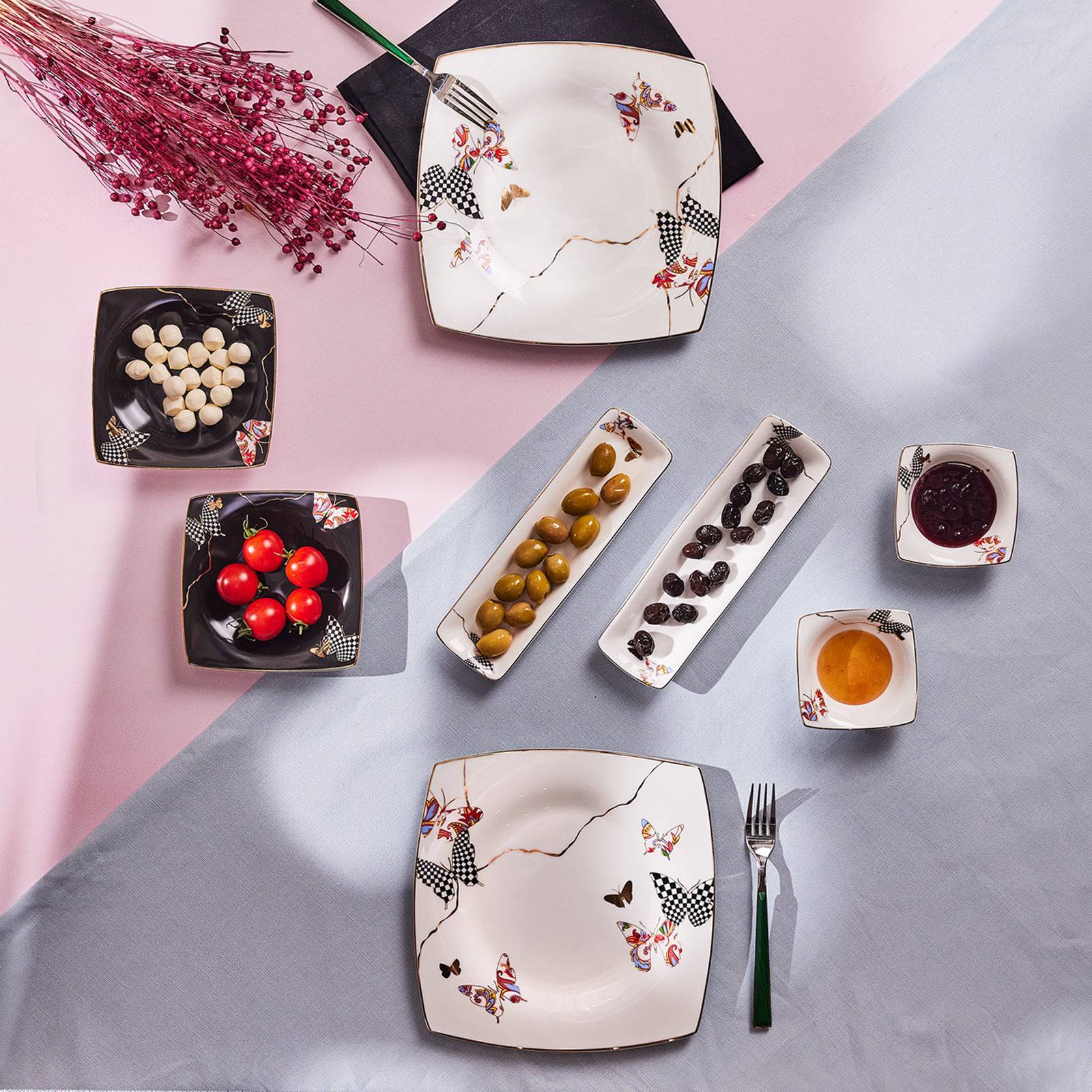Karaca Fine Pearl Unique 14 Pieces Square Breakfast Set For 6 People 153.03.07.8706 - Dinnerware Sets - ebarza Furniture UAE | Shop Modern Furniture in Abu Dhabi & Dubai - مفروشات ايبازرا في الامارات | تسوق اثاث عصري وديكورات مميزة في دبي وابوظبي