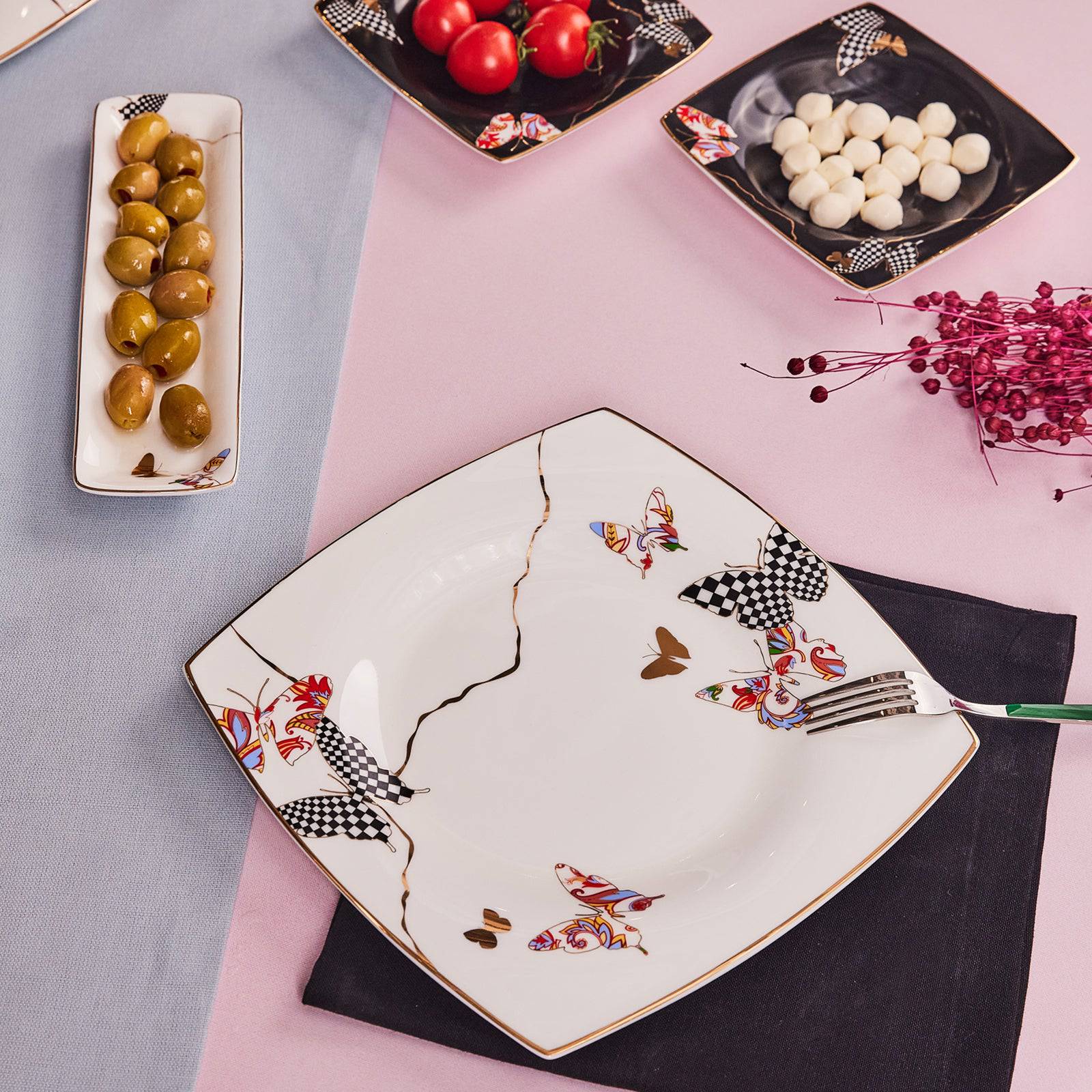 Karaca Fine Pearl Unique 14 Pieces Square Breakfast Set For 6 People 153.03.07.8706 - Dinnerware Sets - ebarza Furniture UAE | Shop Modern Furniture in Abu Dhabi & Dubai - مفروشات ايبازرا في الامارات | تسوق اثاث عصري وديكورات مميزة في دبي وابوظبي