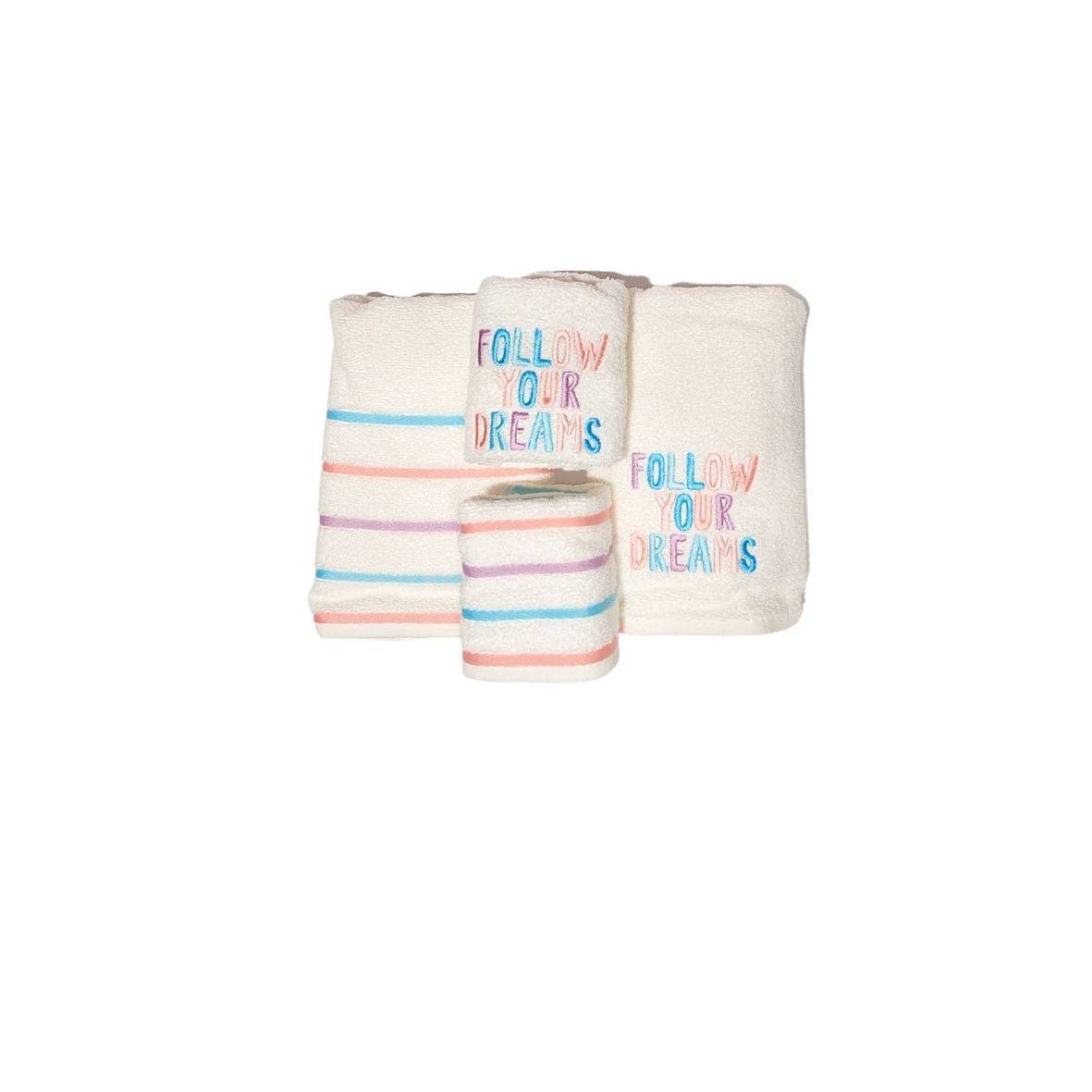 Karaca Follow Your Dreams 4 Piece Embroidered Towel Set 200.19.01.0292 - Towels - ebarza Furniture UAE | Shop Modern Furniture in Abu Dhabi & Dubai - مفروشات ايبازرا في الامارات | تسوق اثاث عصري وديكورات مميزة في دبي وابوظبي
