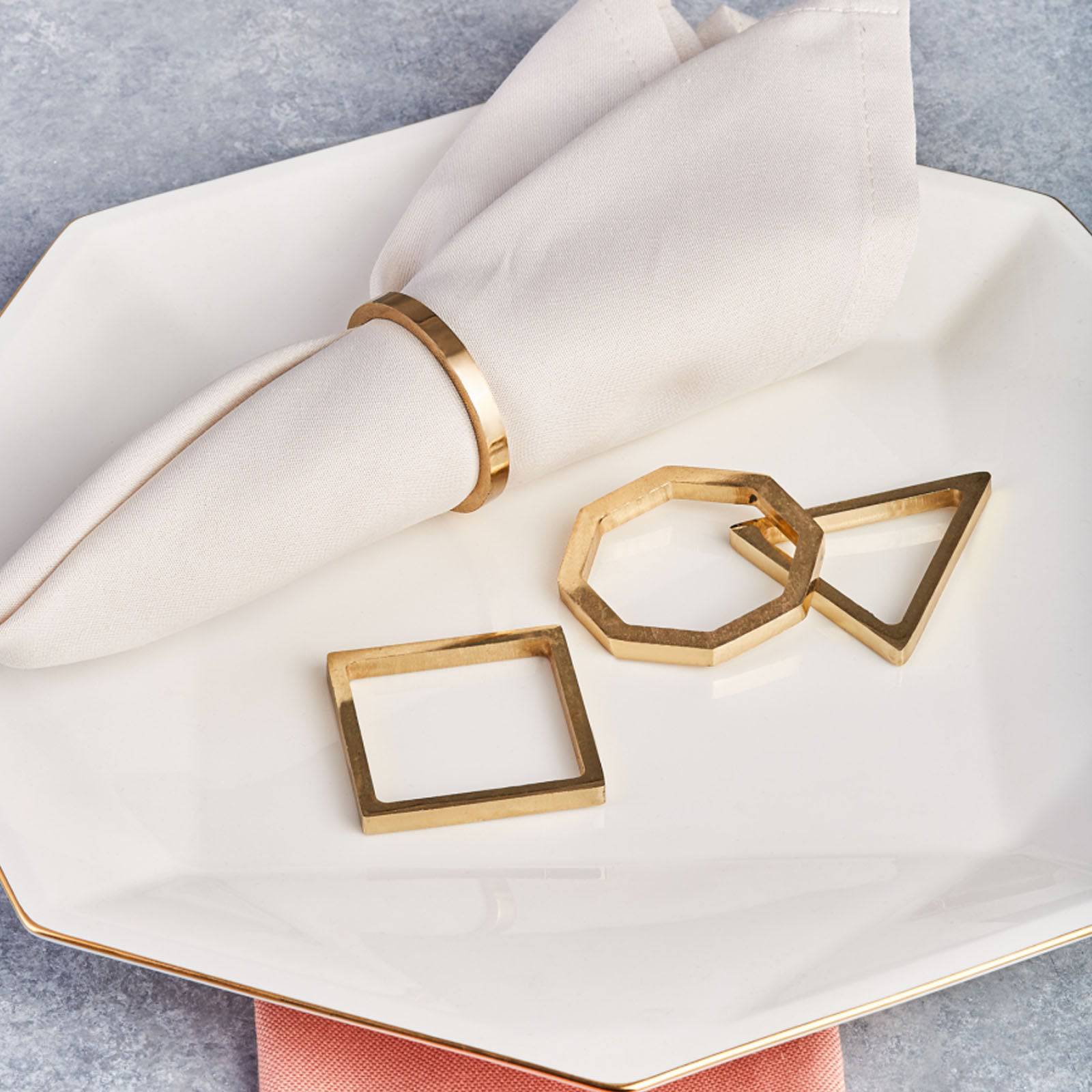 Karaca Geometric 4-Piece Napkin Ring Set Gold 153.19.01.1492 - Napkin Rings - ebarza Furniture UAE | Shop Modern Furniture in Abu Dhabi & Dubai - مفروشات ايبازرا في الامارات | تسوق اثاث عصري وديكورات مميزة في دبي وابوظبي