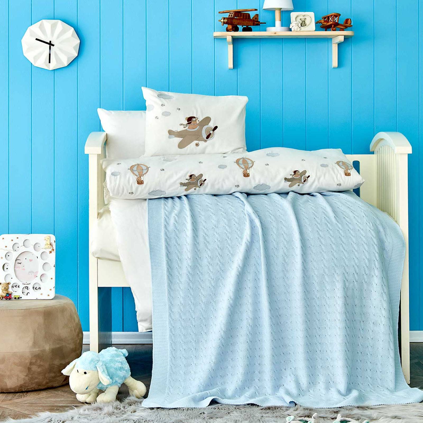 Karaca Home Aero Bear Blue Embroidered Private Baby Set 200.16.01.0268 - Bedding - ebarza Furniture UAE | Shop Modern Furniture in Abu Dhabi & Dubai - مفروشات ايبازرا في الامارات | تسوق اثاث عصري وديكورات مميزة في دبي وابوظبي