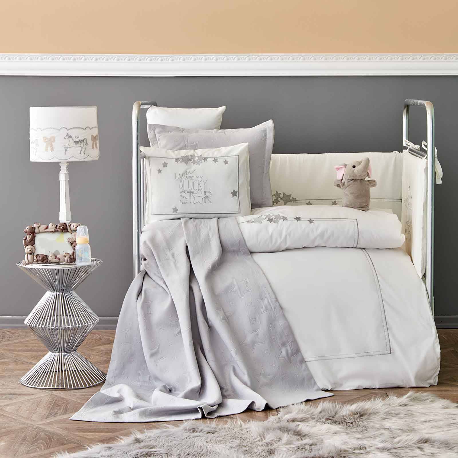 Karaca Home Lucky Star Silver Embroidered Private Baby Set 200.16.01.0266 - Bedding - ebarza Furniture UAE | Shop Modern Furniture in Abu Dhabi & Dubai - مفروشات ايبازرا في الامارات | تسوق اثاث عصري وديكورات مميزة في دبي وابوظبي