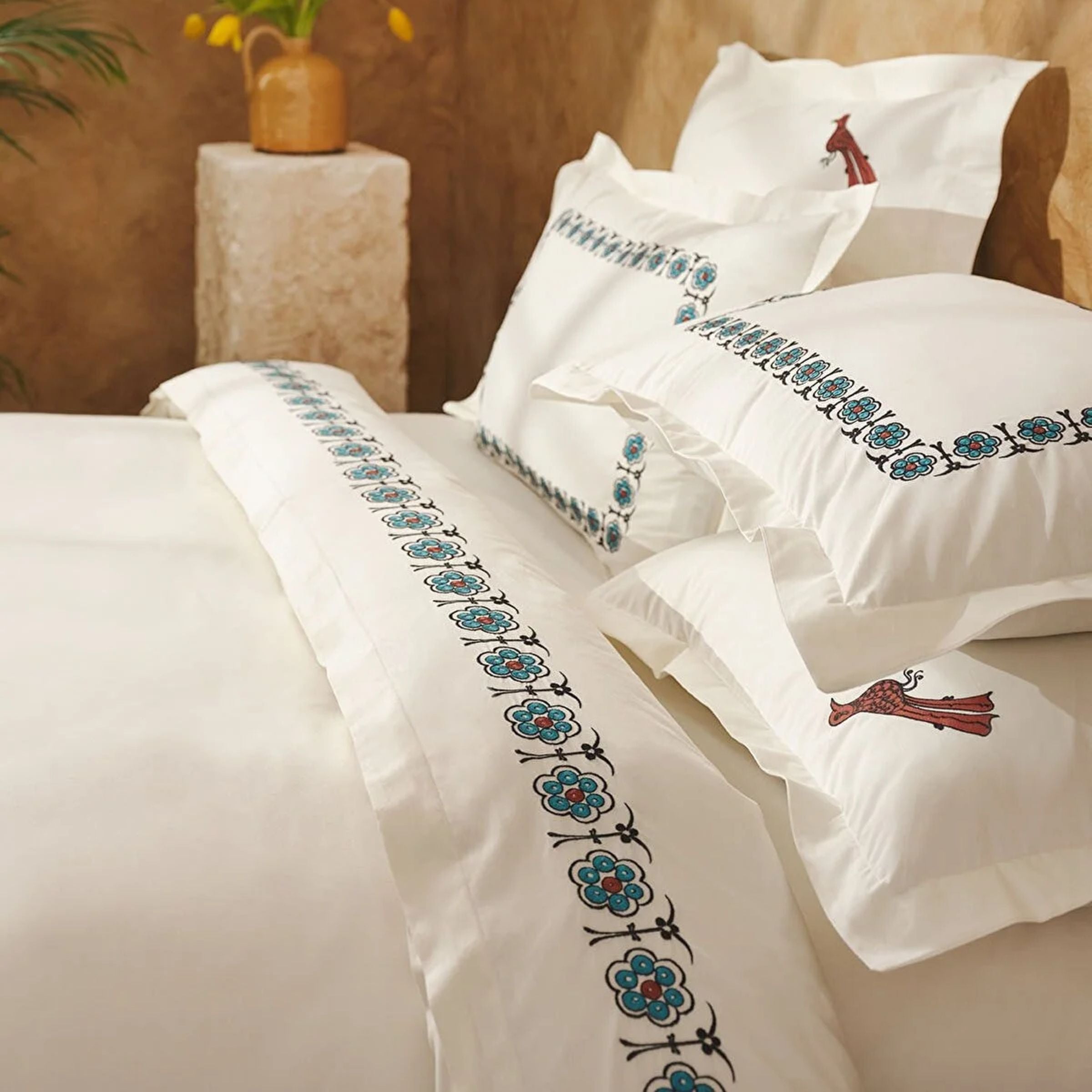 Karaca Home Paye Selcuklu Series Bird Blue 100% Cotton Double Duvet Cover Set 200.20.01.0612 - Bedding - ebarza Furniture UAE | Shop Modern Furniture in Abu Dhabi & Dubai - مفروشات ايبازرا في الامارات | تسوق اثاث عصري وديكورات مميزة في دبي وابوظبي