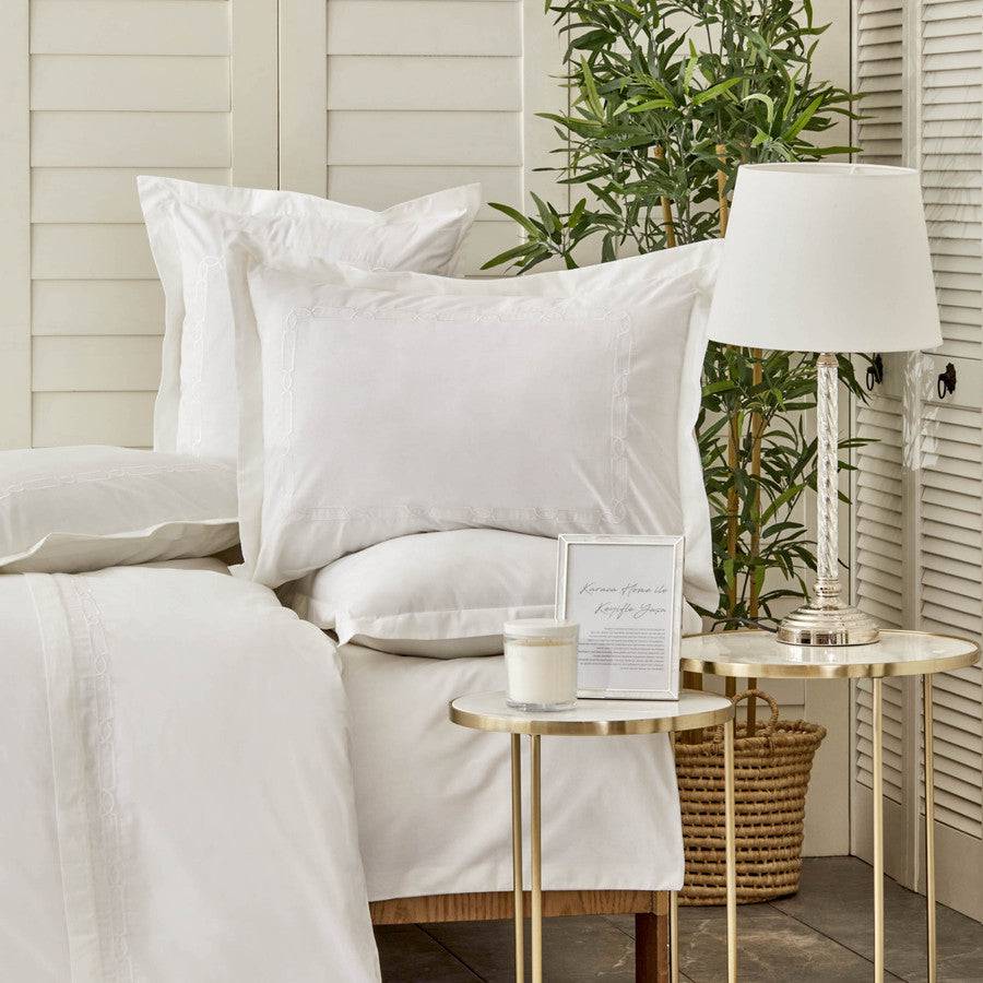 Karaca Home White Collection Nimes 100% Cotton Double Duvet Cover Set 200.18.01.0647 - Bedding - ebarza Furniture UAE | Shop Modern Furniture in Abu Dhabi & Dubai - مفروشات ايبازرا في الامارات | تسوق اثاث عصري وديكورات مميزة في دبي وابوظبي