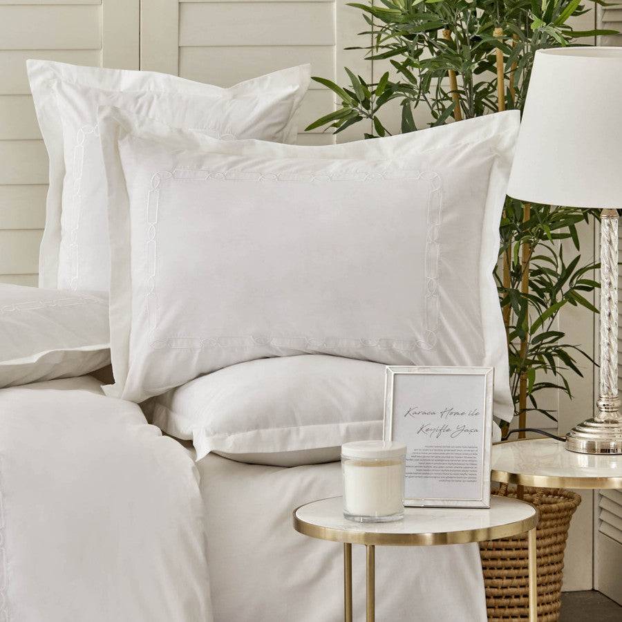 Karaca Home White Collection Nimes 100% Cotton Double Duvet Cover Set 200.18.01.0647 - Bedding - ebarza Furniture UAE | Shop Modern Furniture in Abu Dhabi & Dubai - مفروشات ايبازرا في الامارات | تسوق اثاث عصري وديكورات مميزة في دبي وابوظبي