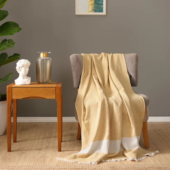 Karaca Home Wilma Mustard Throw Blanket 130x170 cm 200.21.01.0689 - Blankets - ebarza Furniture UAE | Shop Modern Furniture in Abu Dhabi & Dubai - مفروشات ايبازرا في الامارات | تسوق اثاث عصري وديكورات مميزة في دبي وابوظبي
