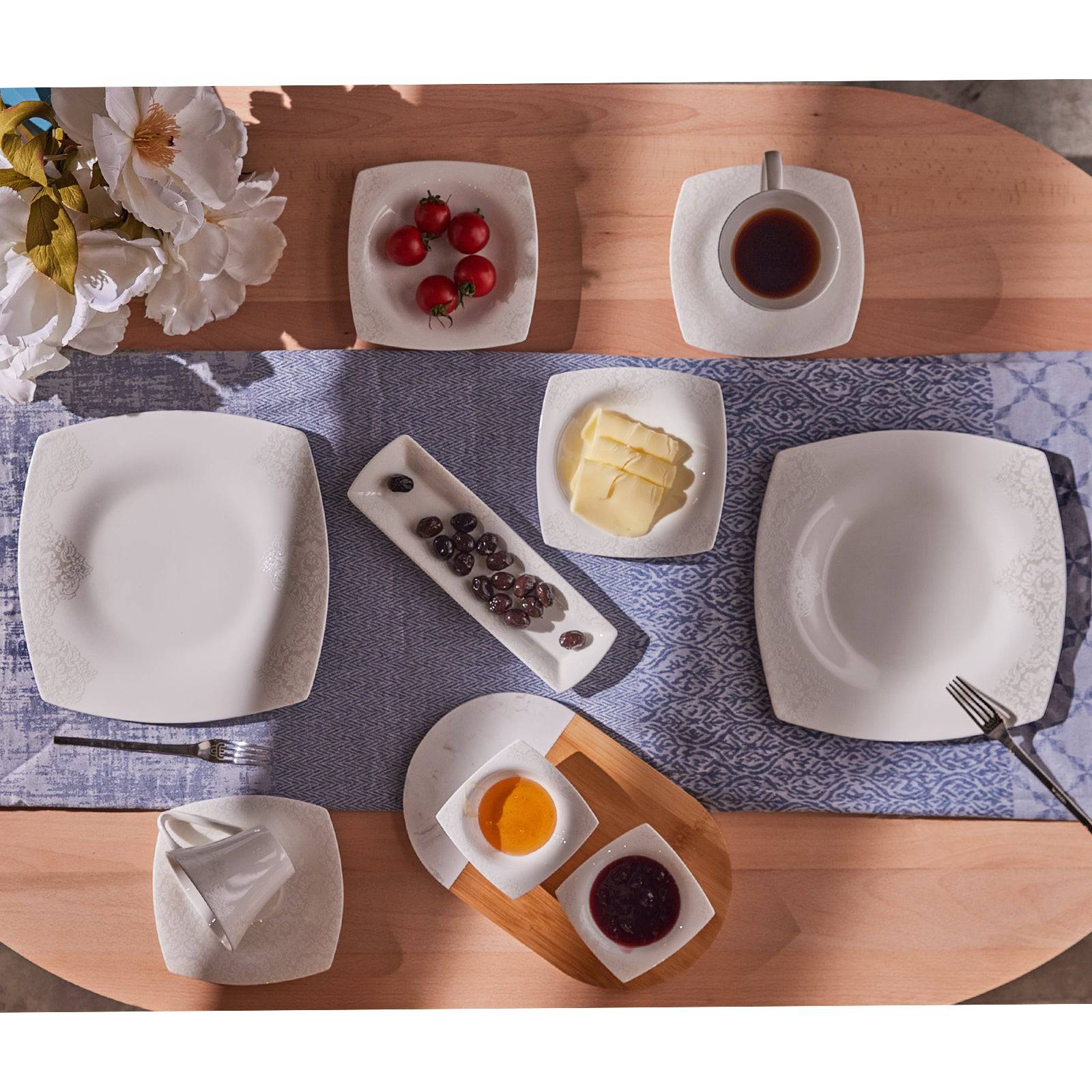 Karaca Karaca Fine Pearl Helen 26 Piece Pearl Breakfast Set Square 153.03.07.5693 - Breakfast Sets - ebarza Furniture UAE | Shop Modern Furniture in Abu Dhabi & Dubai - مفروشات ايبازرا في الامارات | تسوق اثاث عصري وديكورات مميزة في دبي وابوظبي