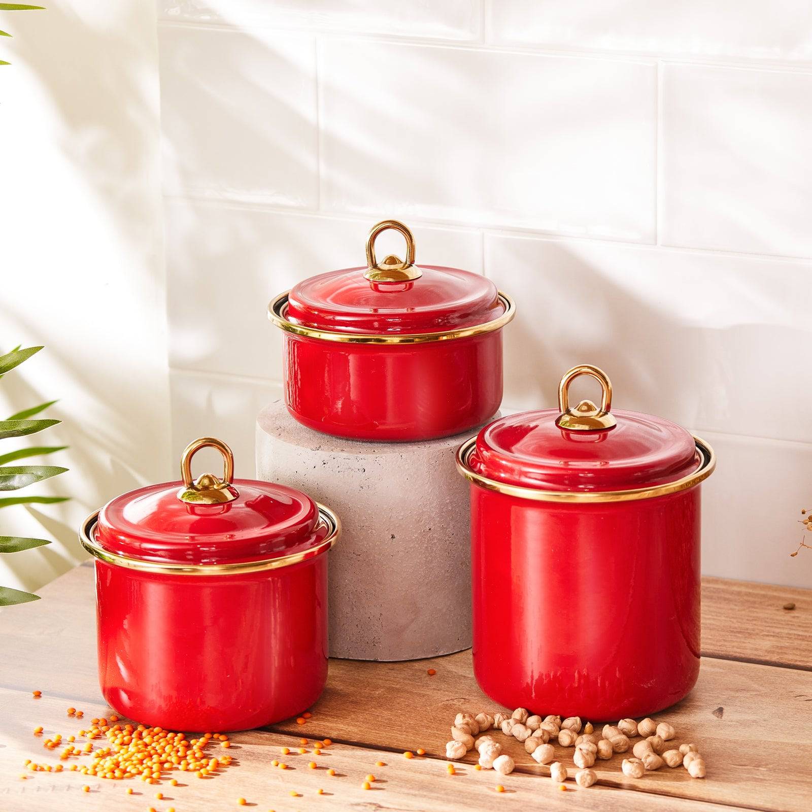 Karaca Retro Red Storage Container Set Of 3 153.03.06.5033 - Spice Sets - ebarza Furniture UAE | Shop Modern Furniture in Abu Dhabi & Dubai - مفروشات ايبازرا في الامارات | تسوق اثاث عصري وديكورات مميزة في دبي وابوظبي