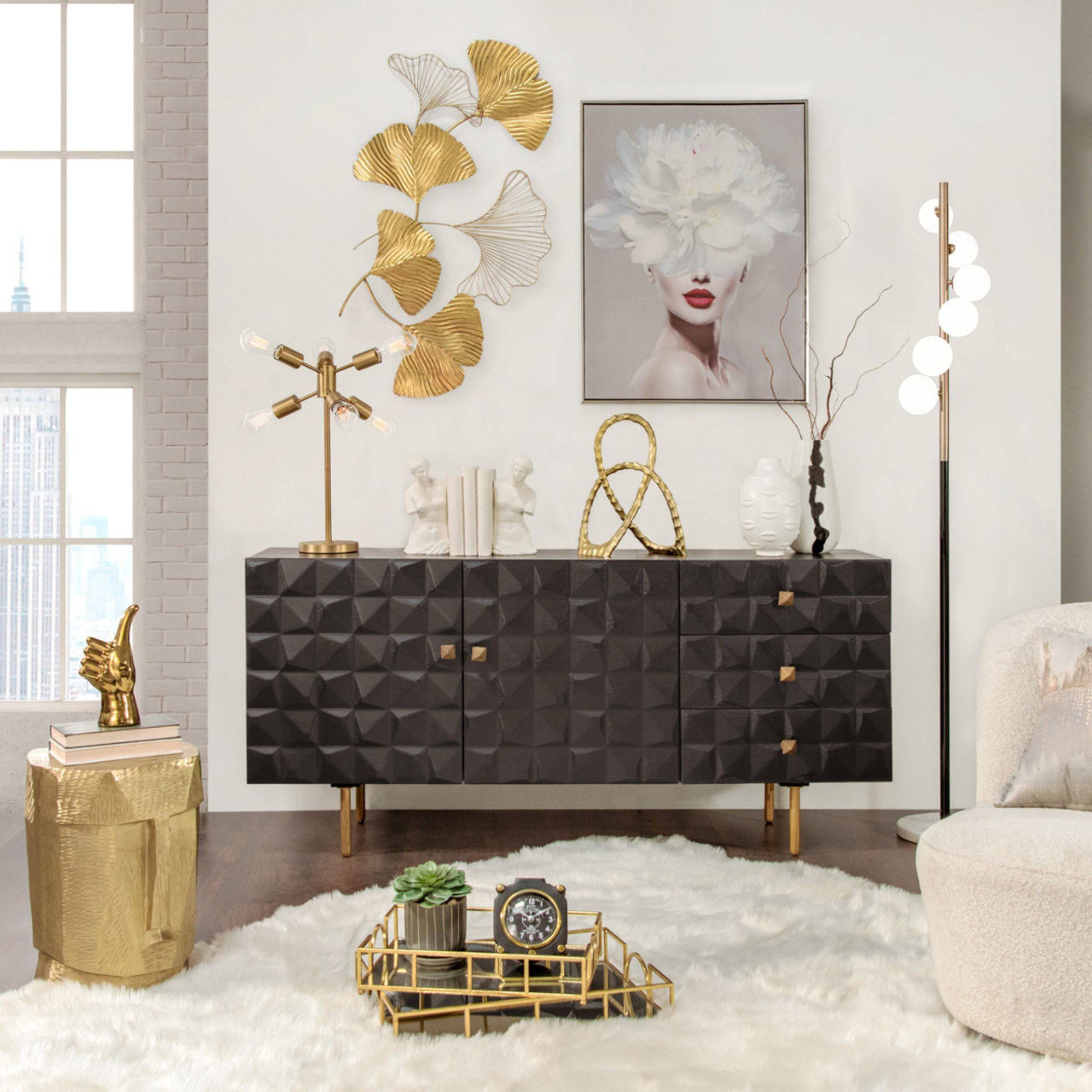 Metal Face Stool, Gold 15556-02 - Poufs - ebarza Furniture UAE | Shop Modern Furniture in Abu Dhabi & Dubai - مفروشات ايبازرا في الامارات | تسوق اثاث عصري وديكورات مميزة في دبي وابوظبي