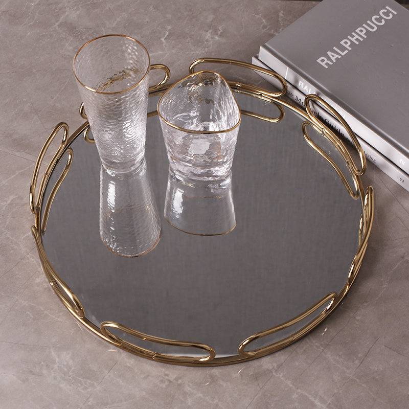 Metal & Glass Round Tray Facbj05-1 - Trays - ebarza Furniture UAE | Shop Modern Furniture in Abu Dhabi & Dubai - مفروشات ايبازرا في الامارات | تسوق اثاث عصري وديكورات مميزة في دبي وابوظبي