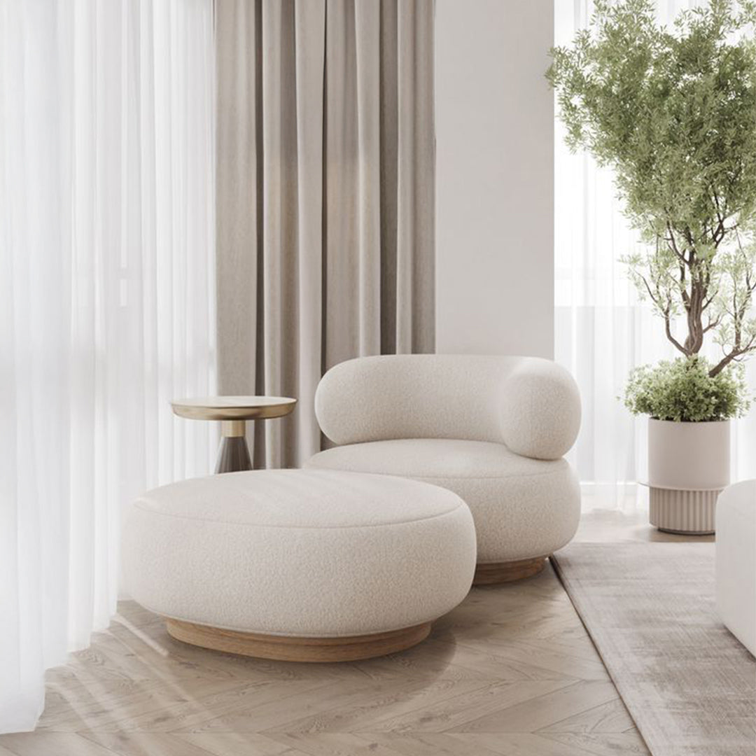 Modern RoundBack Chair With Ottoman - Ivory 17088Ra/ 17088E - Lounge Chairs - ebarza Furniture UAE | Shop Modern Furniture in Abu Dhabi & Dubai - مفروشات ايبازرا في الامارات | تسوق اثاث عصري وديكورات مميزة في دبي وابوظبي