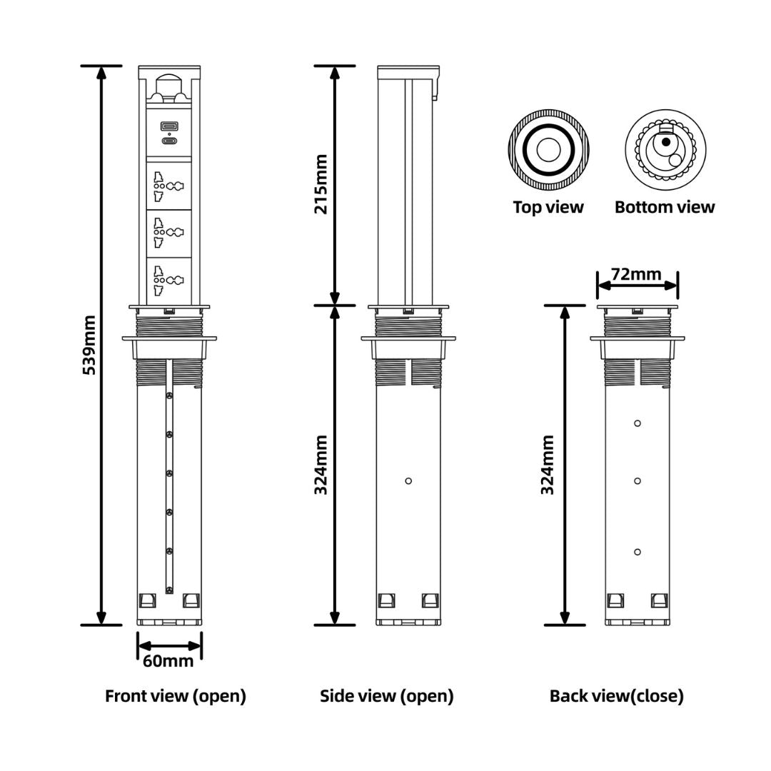 Motorized Vertical Pop Up Socket UP72 - Smart Sockets - ebarza Furniture UAE | Shop Modern Furniture in Abu Dhabi & Dubai - مفروشات ايبازرا في الامارات | تسوق اثاث عصري وديكورات مميزة في دبي وابوظبي