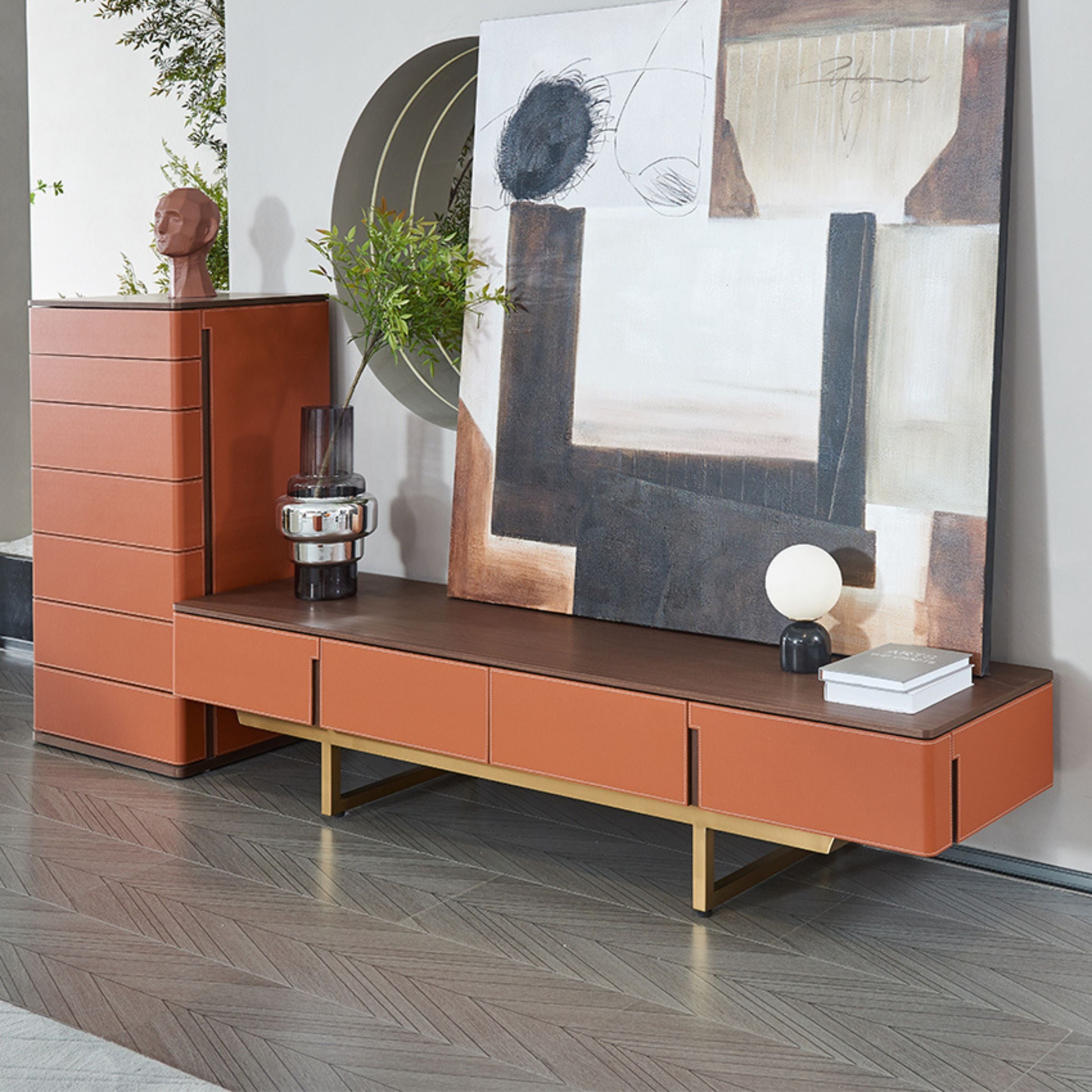 Mycroft Saddle Leather Cabinet MLL-T06 - Storage/TV Unites - ebarza Furniture UAE | Shop Modern Furniture in Abu Dhabi & Dubai - مفروشات ايبازرا في الامارات | تسوق اثاث عصري وديكورات مميزة في دبي وابوظبي