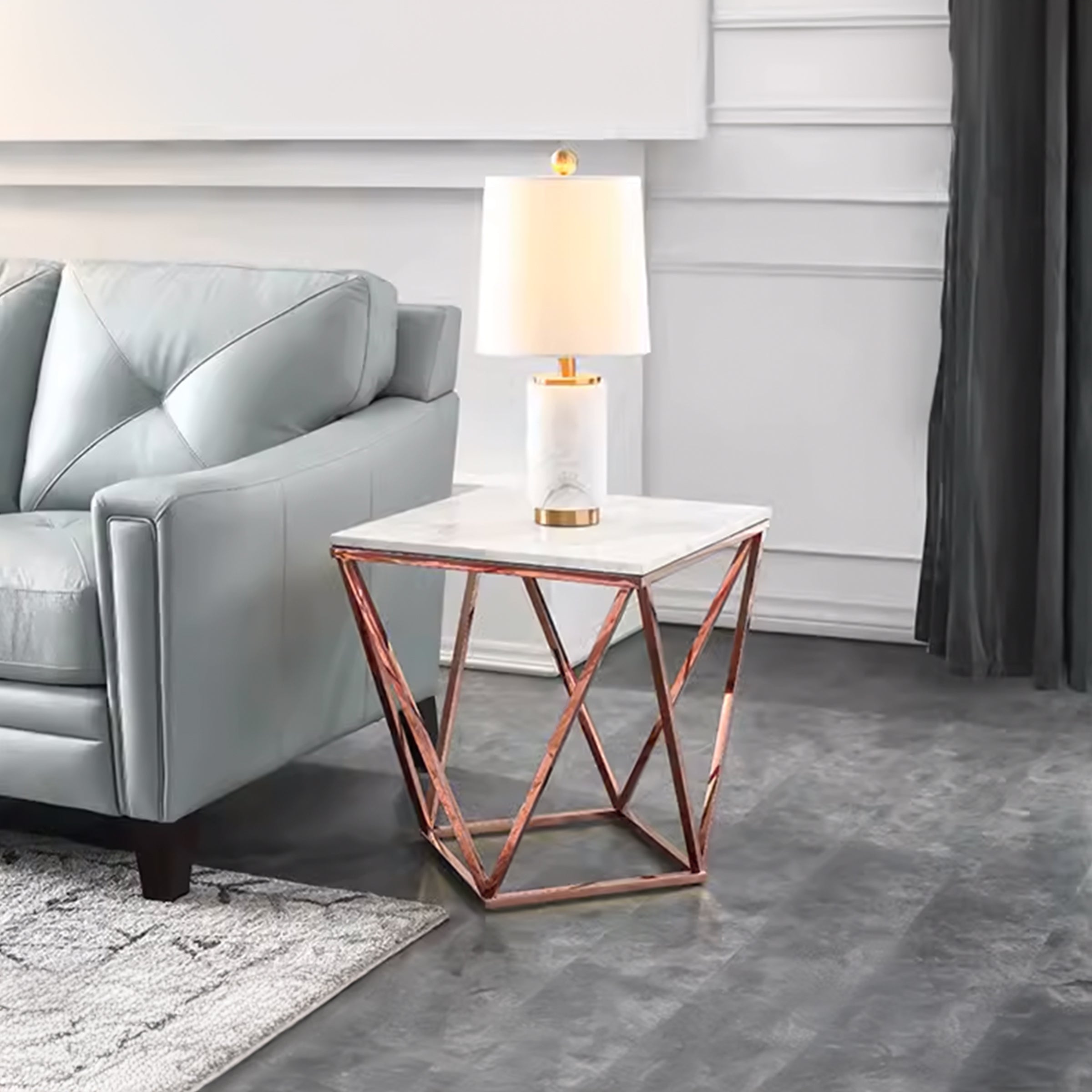 Natural Marble & Stainless Steel Table Bp8809- Rg - Side Tables - ebarza Furniture UAE | Shop Modern Furniture in Abu Dhabi & Dubai - مفروشات ايبازرا في الامارات | تسوق اثاث عصري وديكورات مميزة في دبي وابوظبي