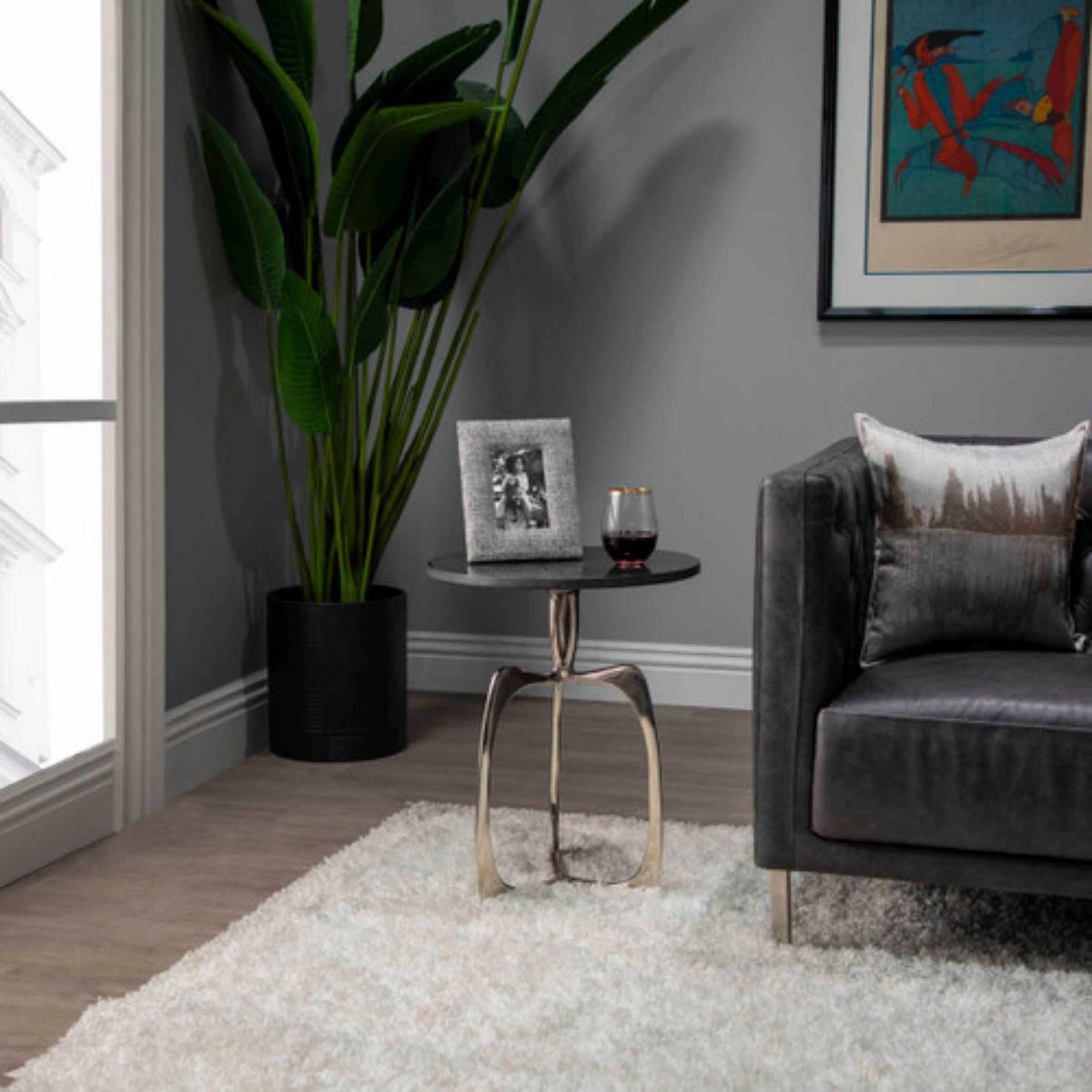 Nickel Side Table With Black Marble 14844-02 - Side Tables - ebarza Furniture UAE | Shop Modern Furniture in Abu Dhabi & Dubai - مفروشات ايبازرا في الامارات | تسوق اثاث عصري وديكورات مميزة في دبي وابوظبي