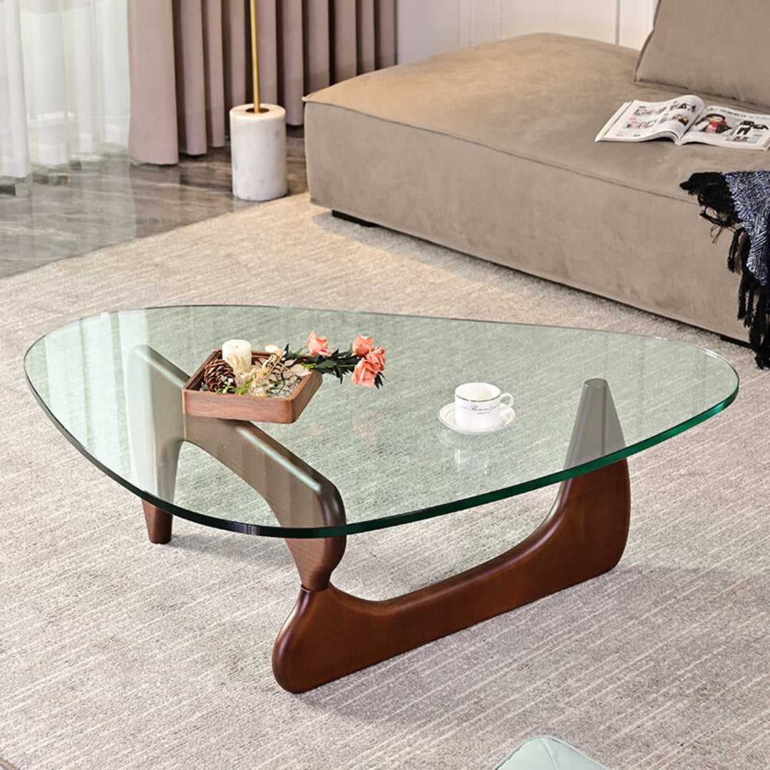 Noguchi Solid Wood Coffee Table With Glass Top Bp8083-W - Coffee Tables - ebarza Furniture UAE | Shop Modern Furniture in Abu Dhabi & Dubai - مفروشات ايبازرا في الامارات | تسوق اثاث عصري وديكورات مميزة في دبي وابوظبي