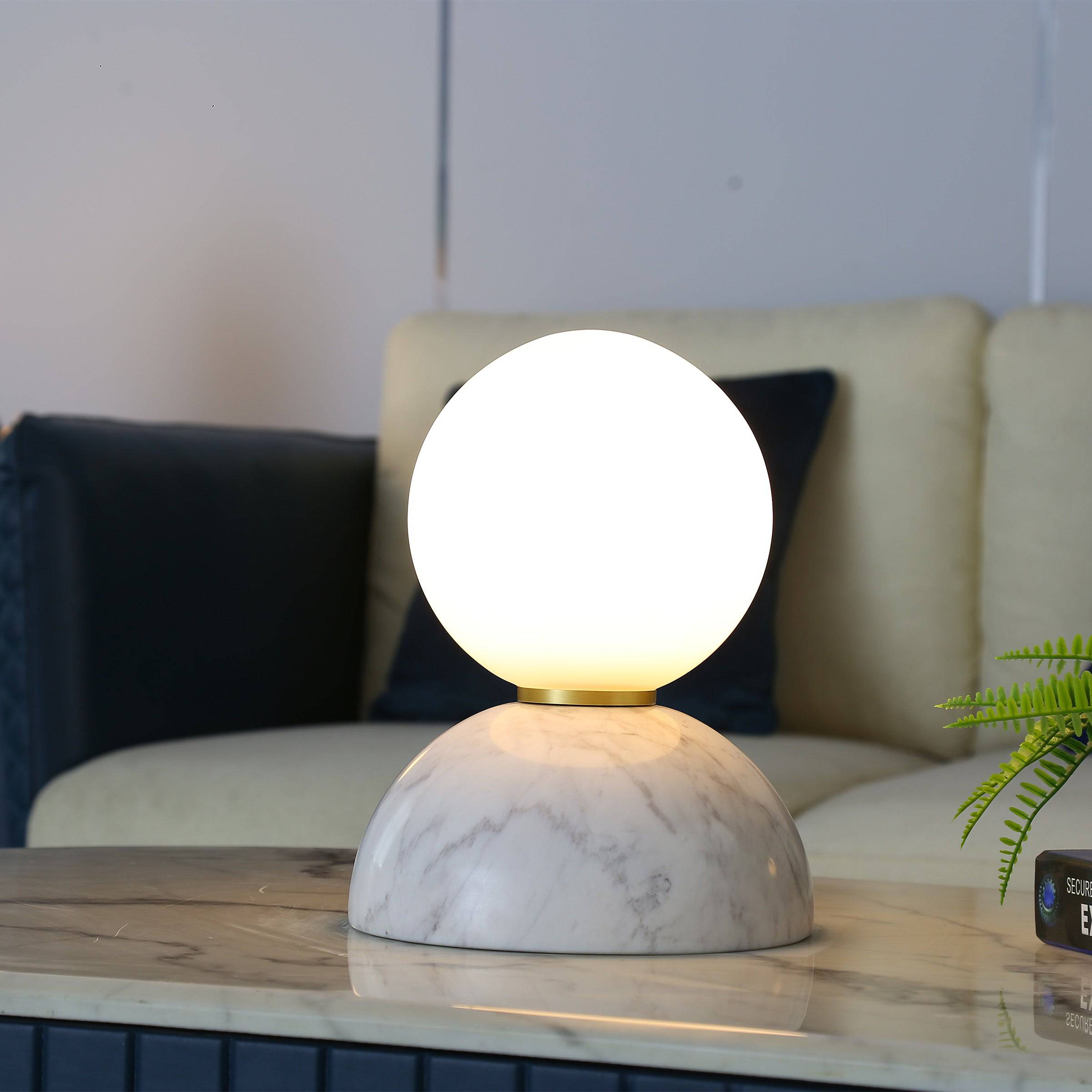 Opal Glass Shade With White Marble Base Table Lamp 8709T-We - Desk\table Lamps - ebarza Furniture UAE | Shop Modern Furniture in Abu Dhabi & Dubai - مفروشات ايبازرا في الامارات | تسوق اثاث عصري وديكورات مميزة في دبي وابوظبي