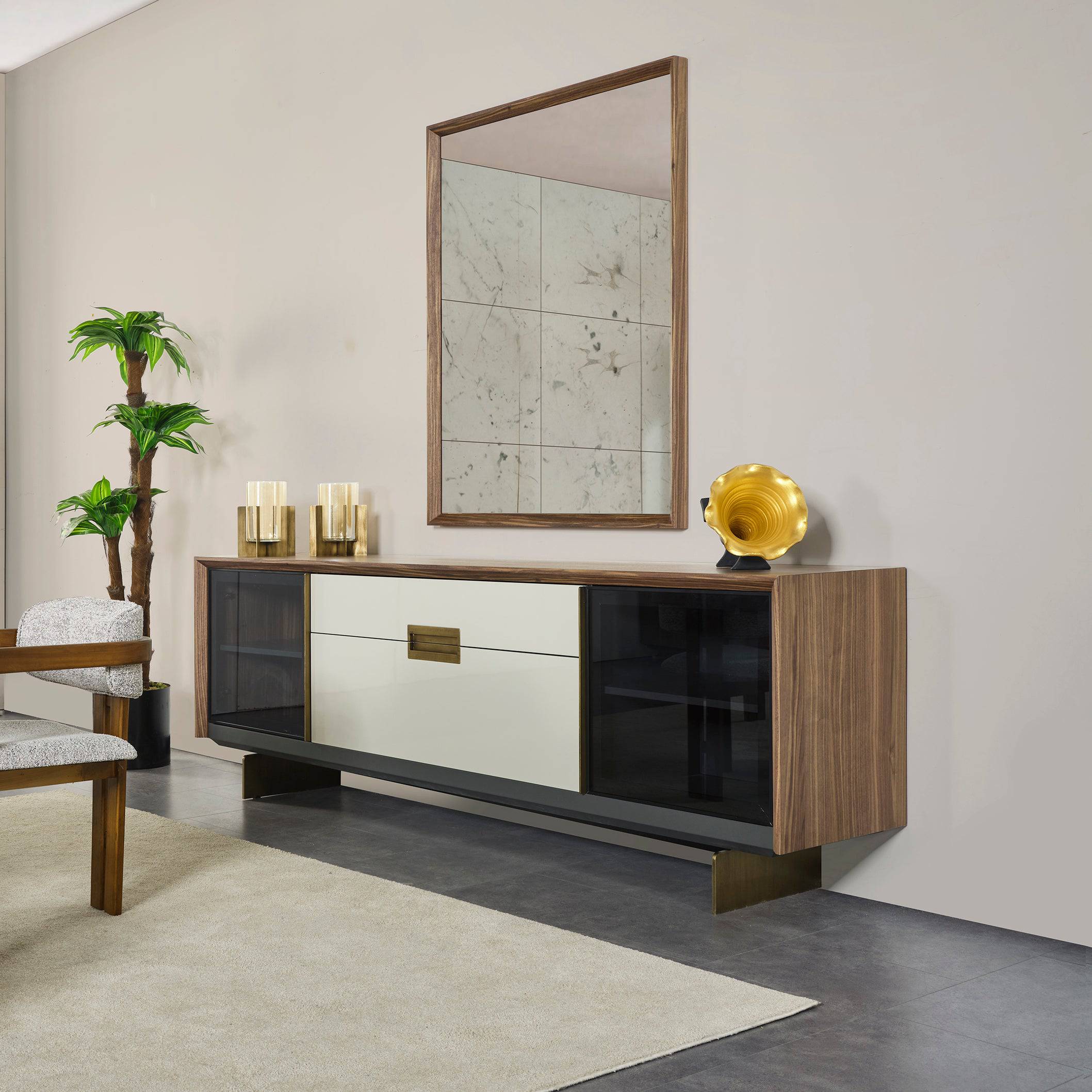 Pietra Kristal Sideboard And Mirror Krstl-Sbcnsl - Sideboards - ebarza Furniture UAE | Shop Modern Furniture in Abu Dhabi & Dubai - مفروشات ايبازرا في الامارات | تسوق اثاث عصري وديكورات مميزة في دبي وابوظبي