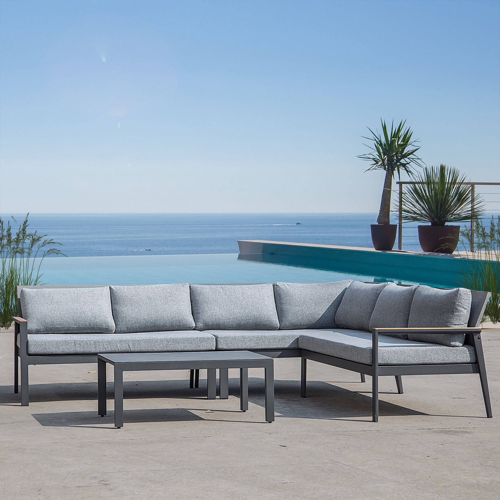 Polaris Outdoor Corner Sofa And Center Table Set Polaris-Cs - Outdoor Furniture Sets - ebarza Furniture UAE | Shop Modern Furniture in Abu Dhabi & Dubai - مفروشات ايبازرا في الامارات | تسوق اثاث عصري وديكورات مميزة في دبي وابوظبي