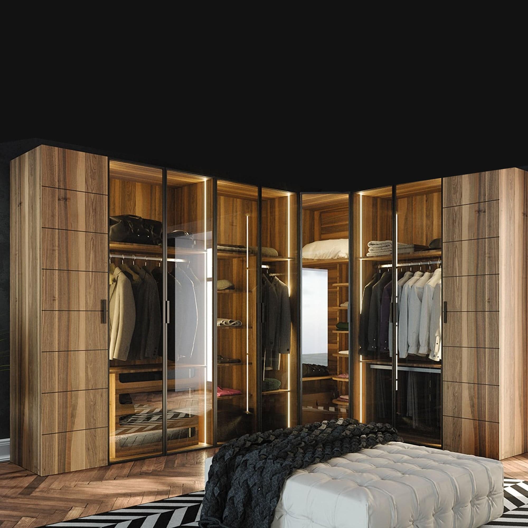 Puzzle Corner Module Cabinet With Led And Wooden Door Puzzle-Corner-Wood - Cabinets - ebarza Furniture UAE | Shop Modern Furniture in Abu Dhabi & Dubai - مفروشات ايبازرا في الامارات | تسوق اثاث عصري وديكورات مميزة في دبي وابوظبي