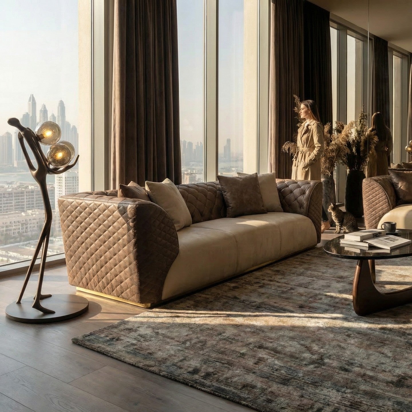 Beige and Brown Classic 3 Seater Sofa in Dubai