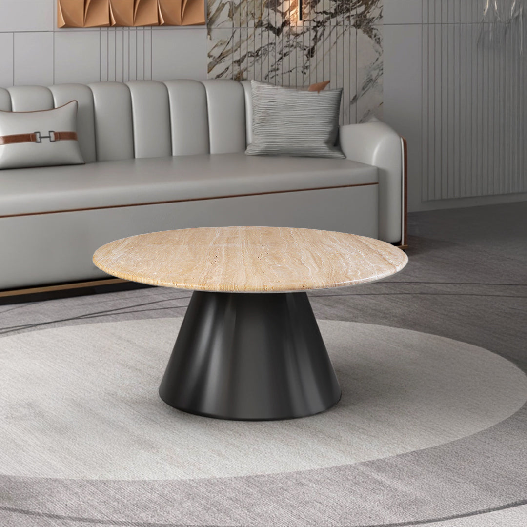Travertine Top and Stainless Steel Base Coffee Table PZ-C08-B - Coffee tables - ebarza Furniture UAE | Shop Modern Furniture in Abu Dhabi & Dubai - مفروشات ايبازرا في الامارات | تسوق اثاث عصري وديكورات مميزة في دبي وابوظبي
