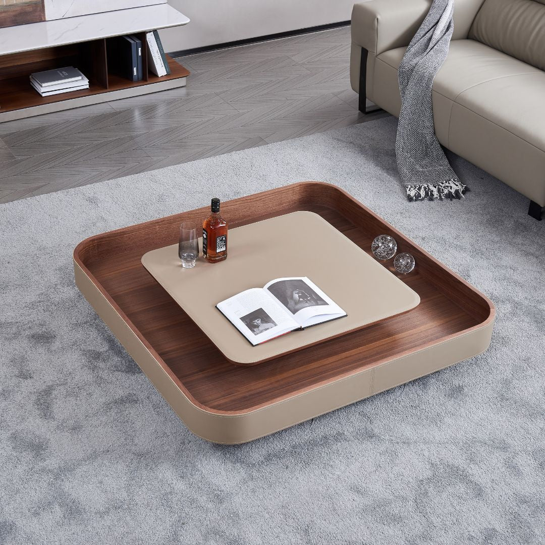 Saddle Leather Veneer Coffee Table MLL-D129 - Coffee Tables - ebarza Furniture UAE | Shop Modern Furniture in Abu Dhabi & Dubai - مفروشات ايبازرا في الامارات | تسوق اثاث عصري وديكورات مميزة في دبي وابوظبي