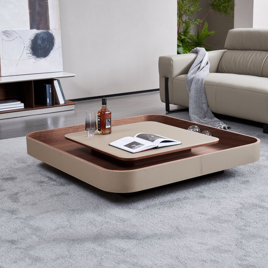 Saddle Leather Veneer Coffee Table MLL-D129 - Coffee Tables - ebarza Furniture UAE | Shop Modern Furniture in Abu Dhabi & Dubai - مفروشات ايبازرا في الامارات | تسوق اثاث عصري وديكورات مميزة في دبي وابوظبي