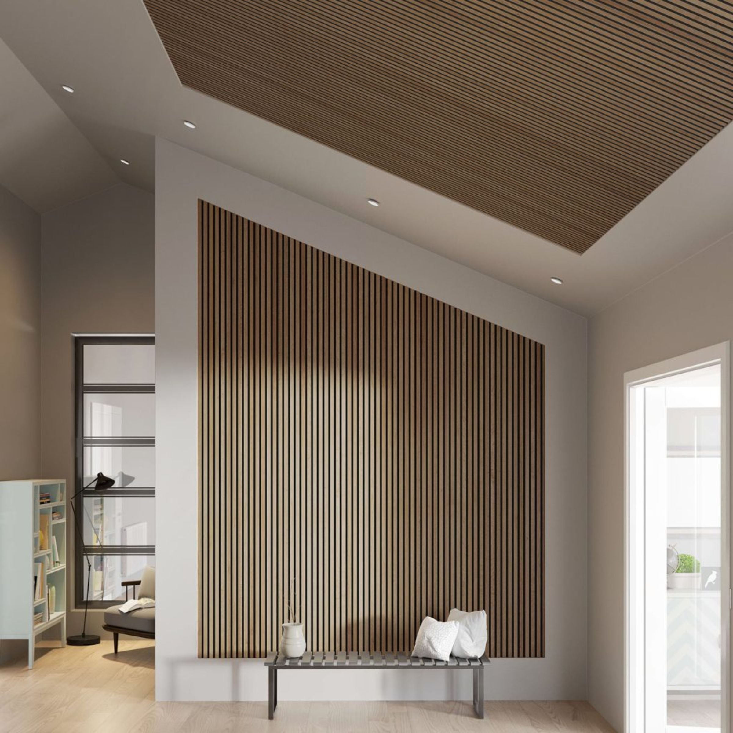 Sample of 280x60x2.1cm Slat Acoustic Panel 35-15mm Fire Retardant Decoration Panel Walnut-OAK-001 -Sample - Wall panels samples - ebarza Furniture UAE | Shop Modern Furniture in Abu Dhabi & Dubai - مفروشات ايبازرا في الامارات | تسوق اثاث عصري وديكورات مميزة في دبي وابوظبي