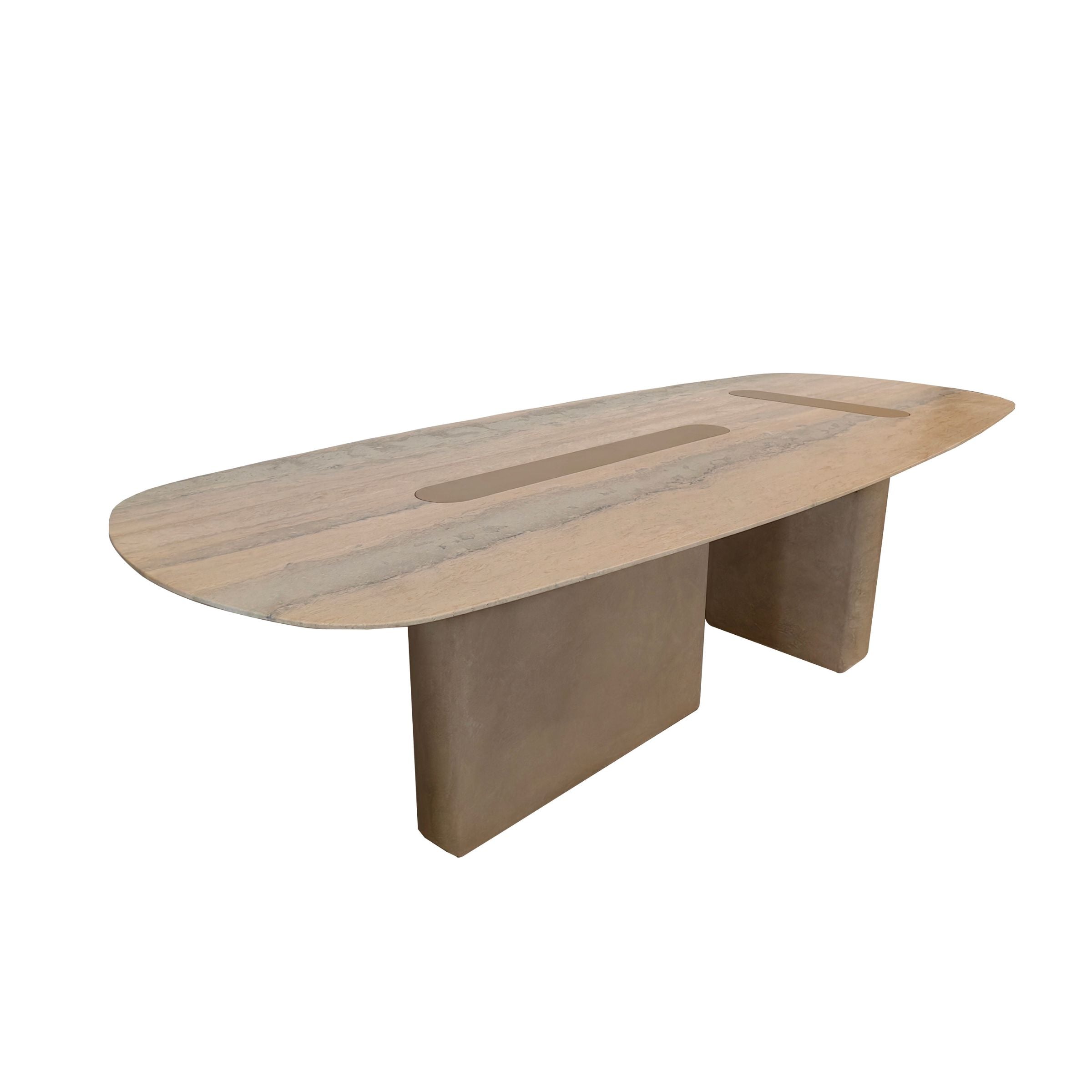Semi Shiny Sliver Travertine Dining Table - EB08DT - Dining Tables - ebarza Furniture UAE | Shop Modern Furniture in Abu Dhabi & Dubai - مفروشات ايبازرا في الامارات | تسوق اثاث عصري وديكورات مميزة في دبي وابوظبي