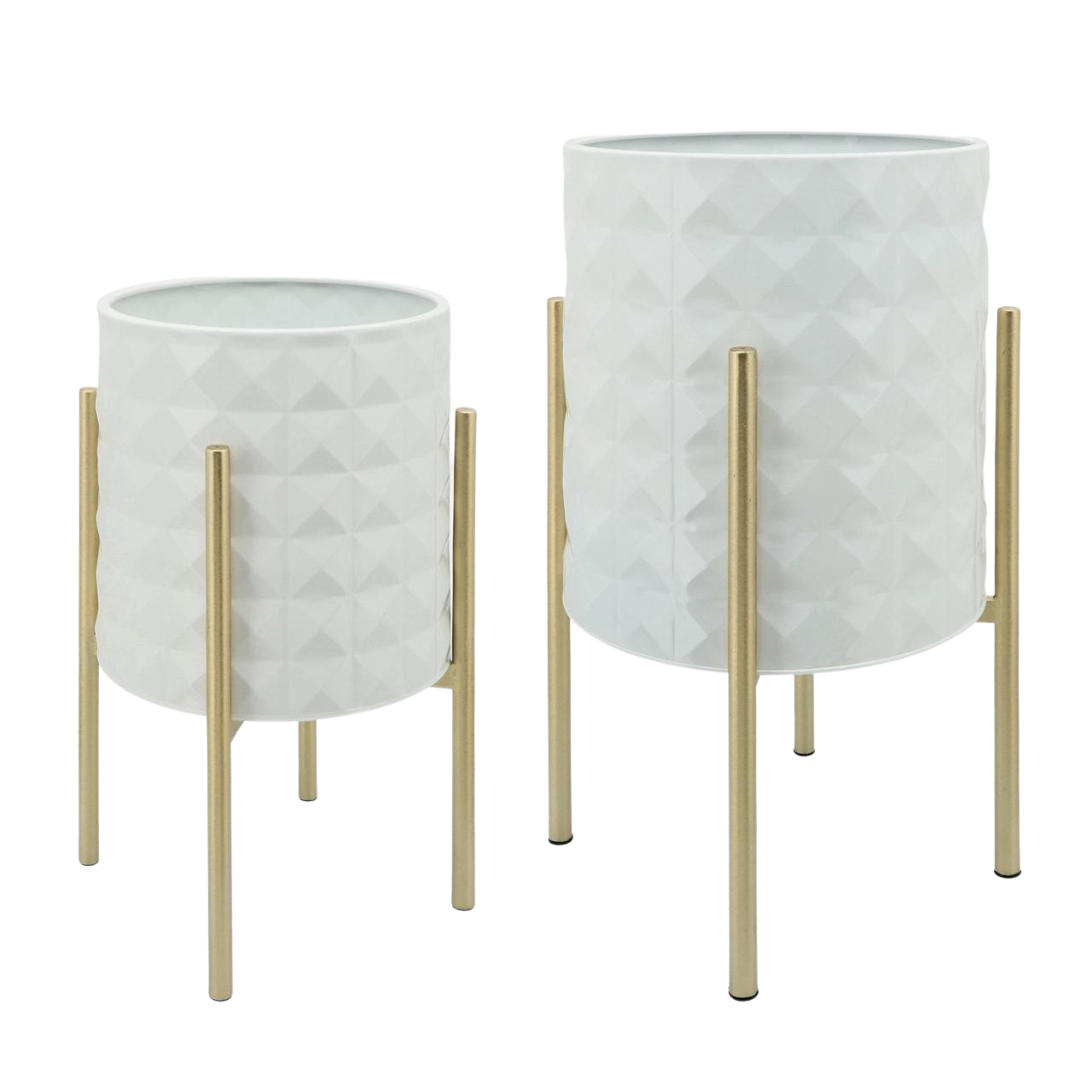 Set Of 2 Diamond Planters In Metal Stand - White 12629-26 - Planter Boxes - ebarza Furniture UAE | Shop Modern Furniture in Abu Dhabi & Dubai - مفروشات ايبازرا في الامارات | تسوق اثاث عصري وديكورات مميزة في دبي وابوظبي