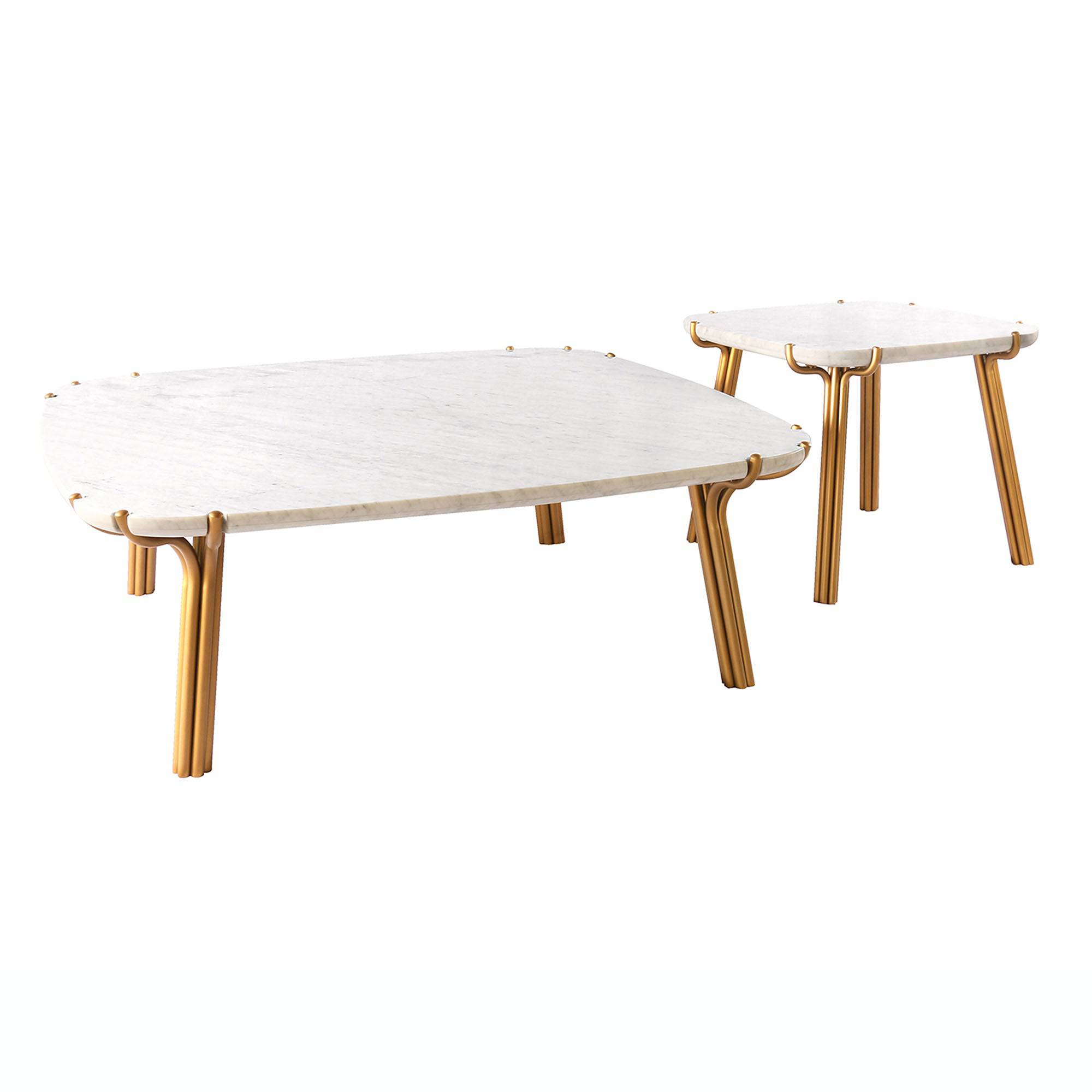 Set Of 2 Paradise Natural Marble Side Table Dt1200+Dt600 - Side Tables - ebarza Furniture UAE | Shop Modern Furniture in Abu Dhabi & Dubai - مفروشات ايبازرا في الامارات | تسوق اثاث عصري وديكورات مميزة في دبي وابوظبي