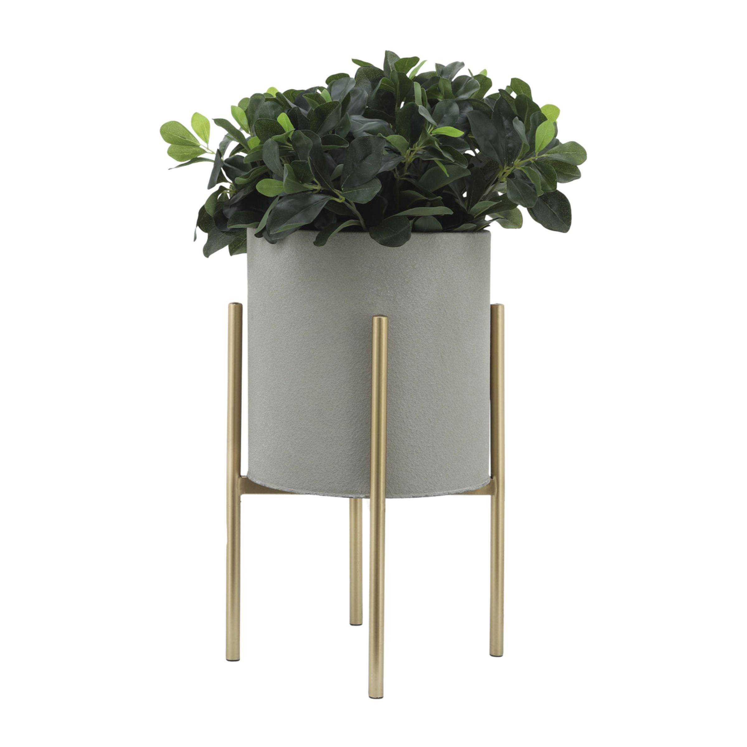 Set Of 2 Planter On Metal Stand - Putty And Gold 12629-04 - Planter Boxes - ebarza Furniture UAE | Shop Modern Furniture in Abu Dhabi & Dubai - مفروشات ايبازرا في الامارات | تسوق اثاث عصري وديكورات مميزة في دبي وابوظبي