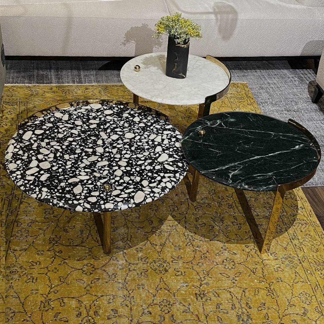 Set Of 3 Natural Marble Center Table Tg-631 - Coffee Tables - ebarza Furniture UAE | Shop Modern Furniture in Abu Dhabi & Dubai - مفروشات ايبازرا في الامارات | تسوق اثاث عصري وديكورات مميزة في دبي وابوظبي