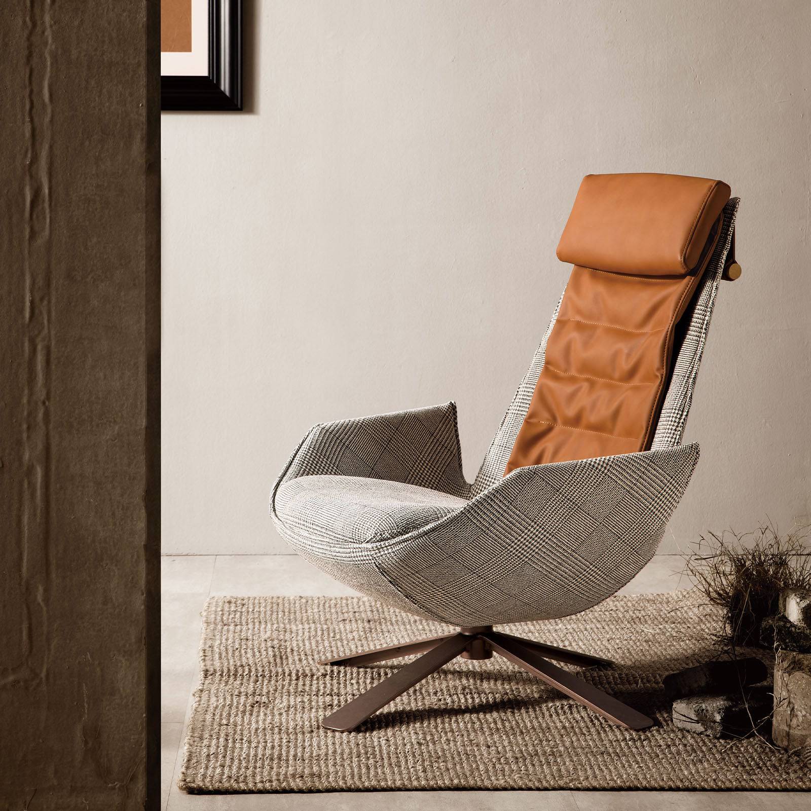 Severo Lounge Chair Lc045-Light beige + caramel - Lounge Chairs - ebarza Furniture UAE | Shop Modern Furniture in Abu Dhabi & Dubai - مفروشات ايبازرا في الامارات | تسوق اثاث عصري وديكورات مميزة في دبي وابوظبي