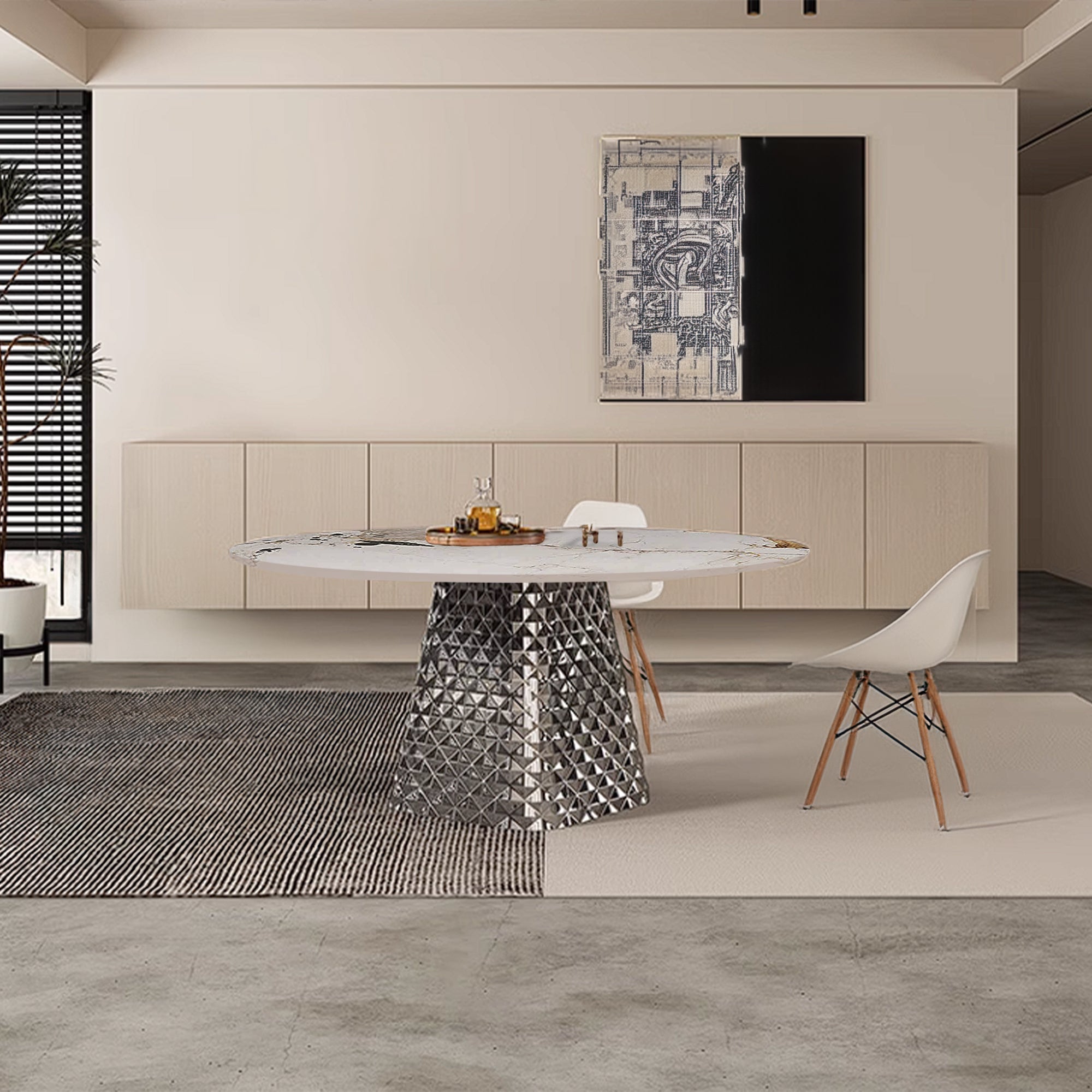 Sintered Stone Round Dining Table Tg-T12 - Dining Tables - ebarza Furniture UAE | Shop Modern Furniture in Abu Dhabi & Dubai - مفروشات ايبازرا في الامارات | تسوق اثاث عصري وديكورات مميزة في دبي وابوظبي